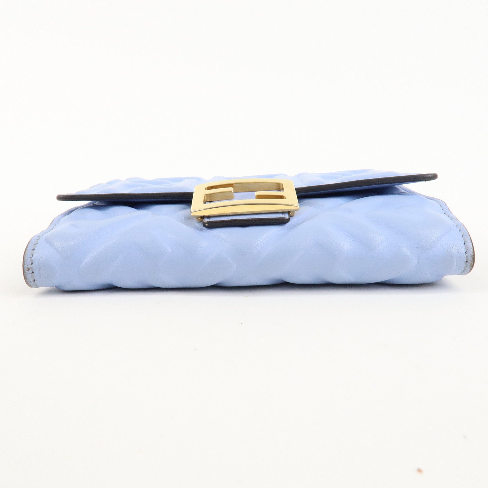 FENDI Leather Embossed Bi-fold Wallet Light Blue 8M0419