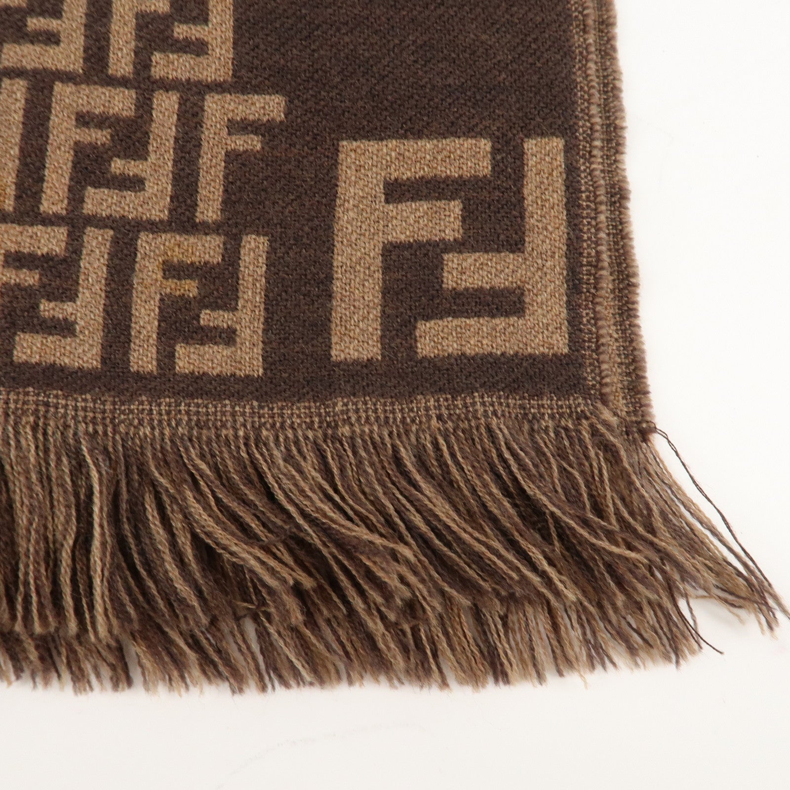 FENDI Zucchino Wool 100% Scarf Brown Black