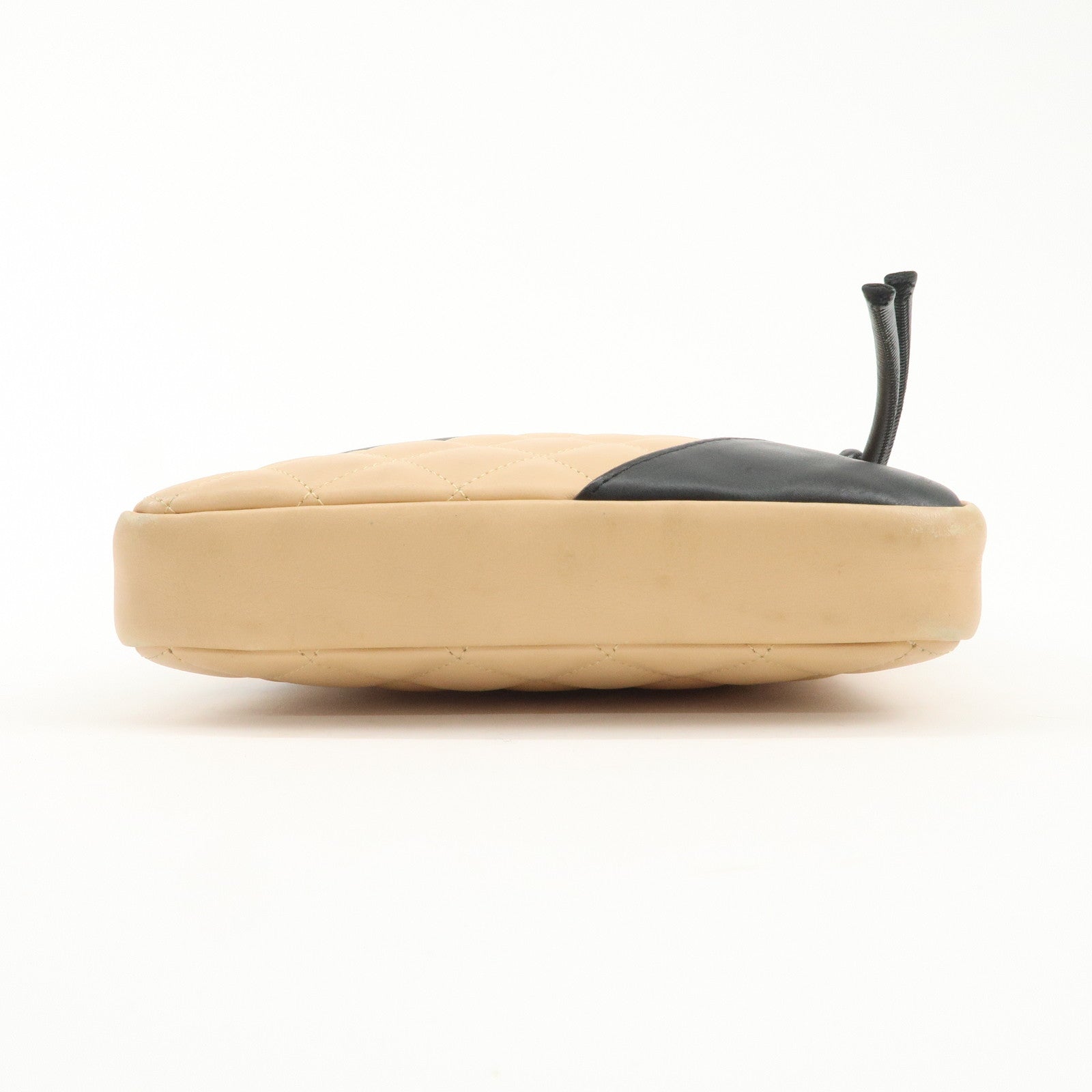 CHANEL Cambon Line Lambskin Shoulder Bag Beige Black A25178 Used