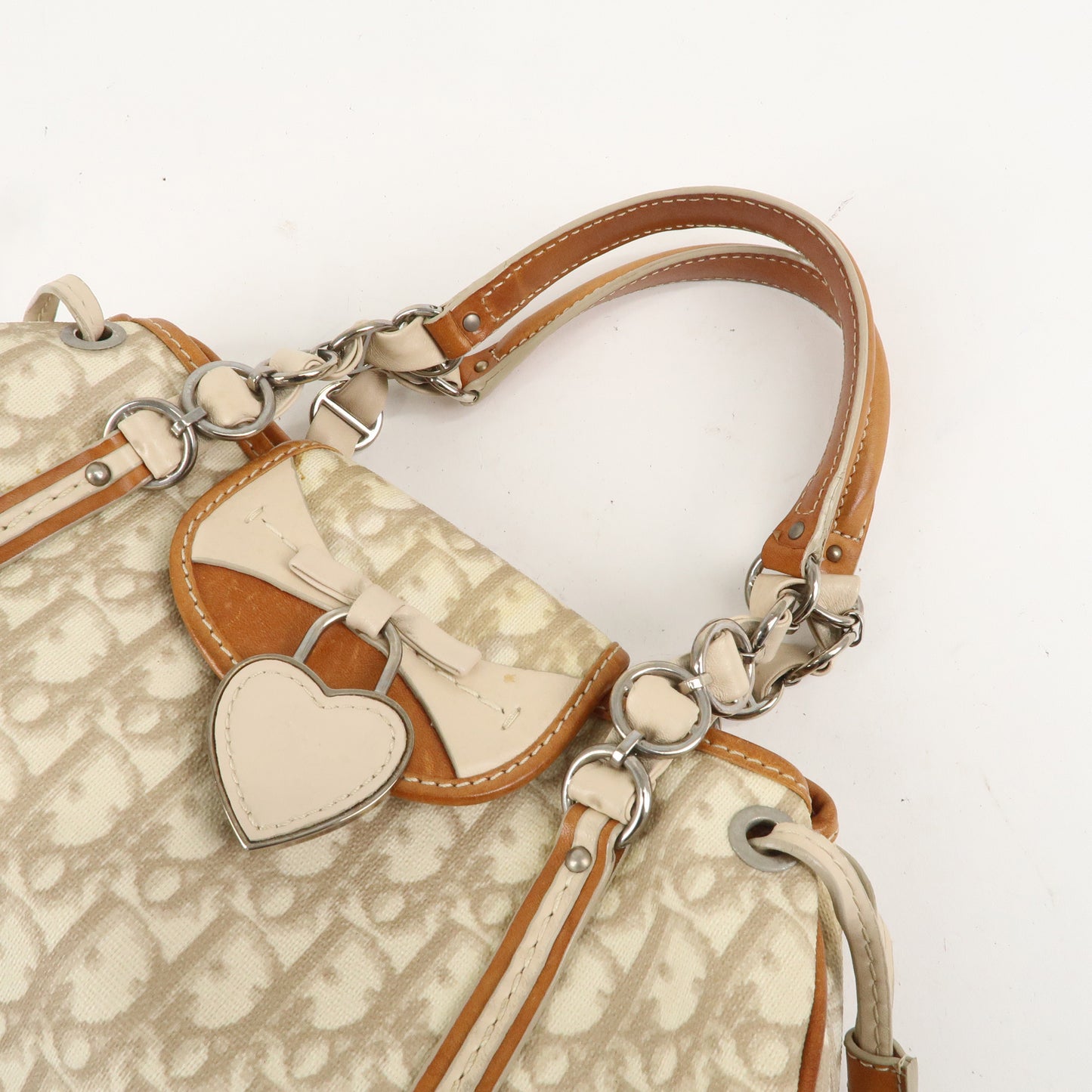 Christian Dior Trotter PVC Leather Hand Bag Beige Brown
