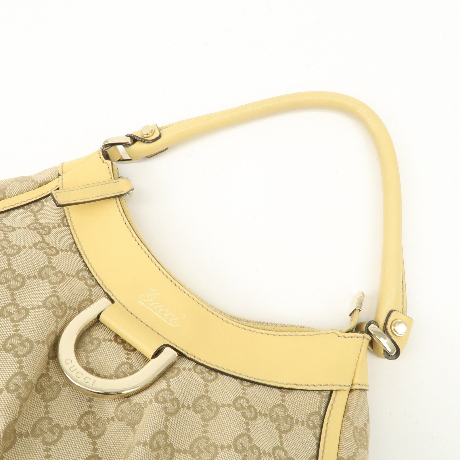 GUCCI Abbey GG Canvas Leather Shoulder Bag Beige Yellow 190525 Used