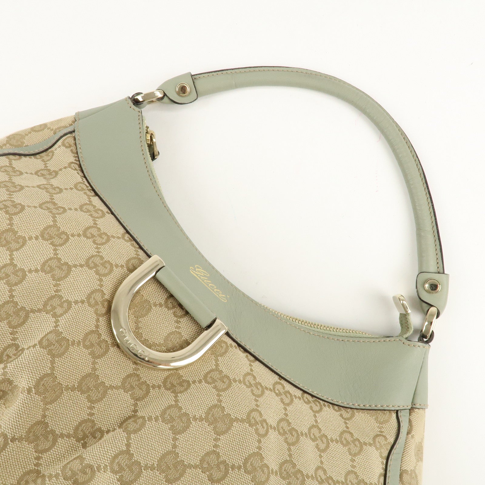 GUCCI Abbey GG Canvas Leather Shoulder Bag Beige Gold 189833