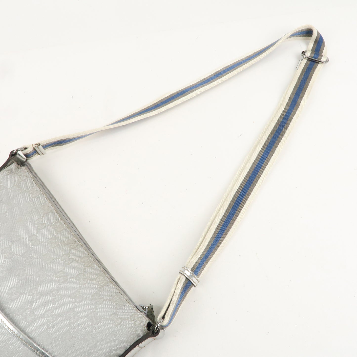 GUCCI Sherry GG Canvas Leather Shoulder Bag Silver 145857