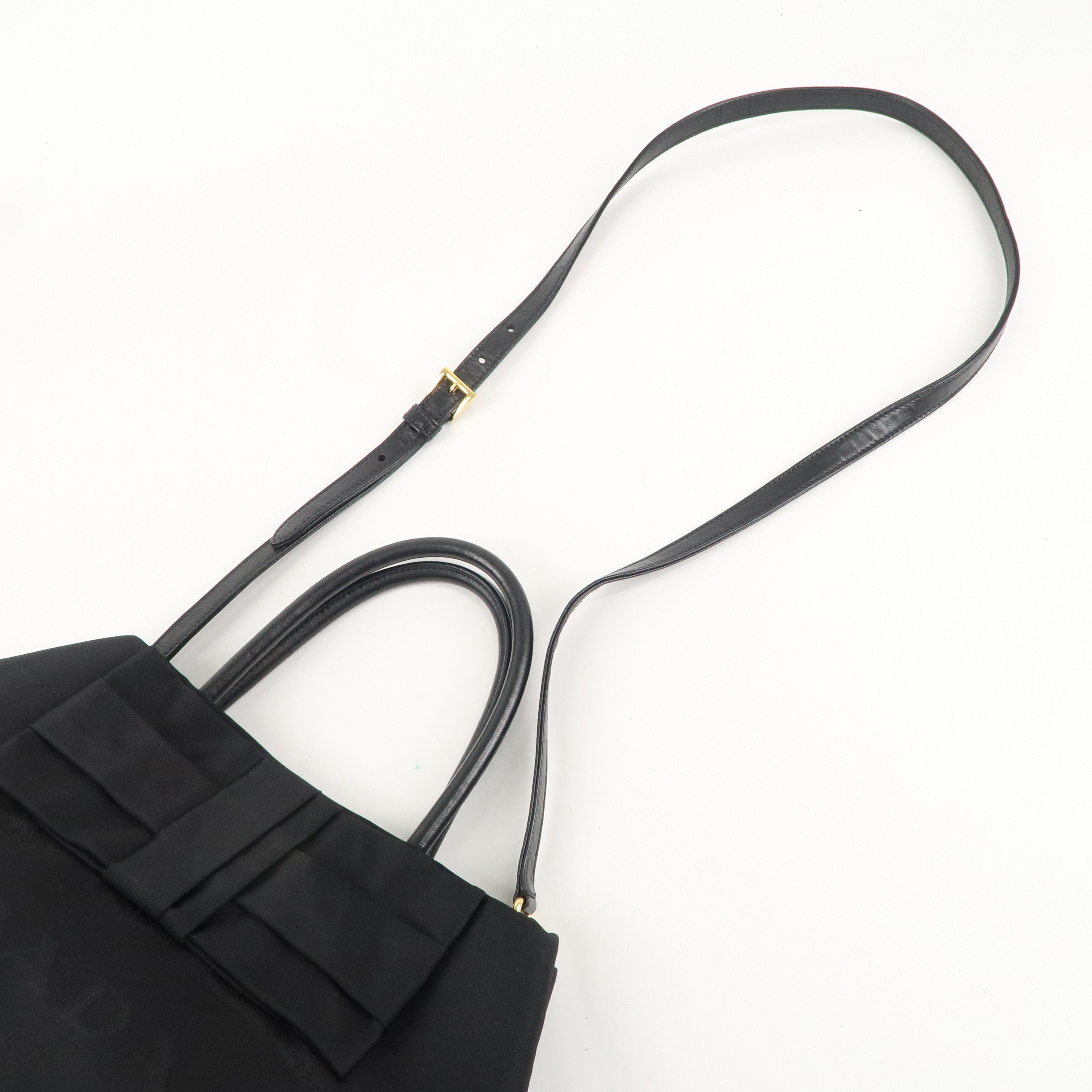 PRADA Nylon Leather Ribbon Logo 2Way Bag Hand Bag Black 1BG068