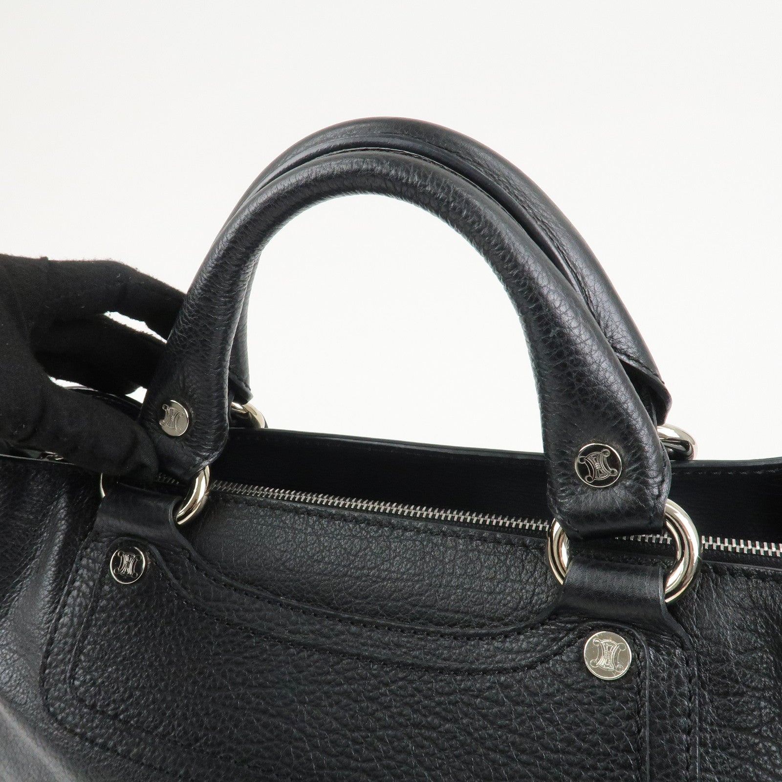 CELINE Macadam Engraved Leather Boogie Bag Hand Bag Black Used