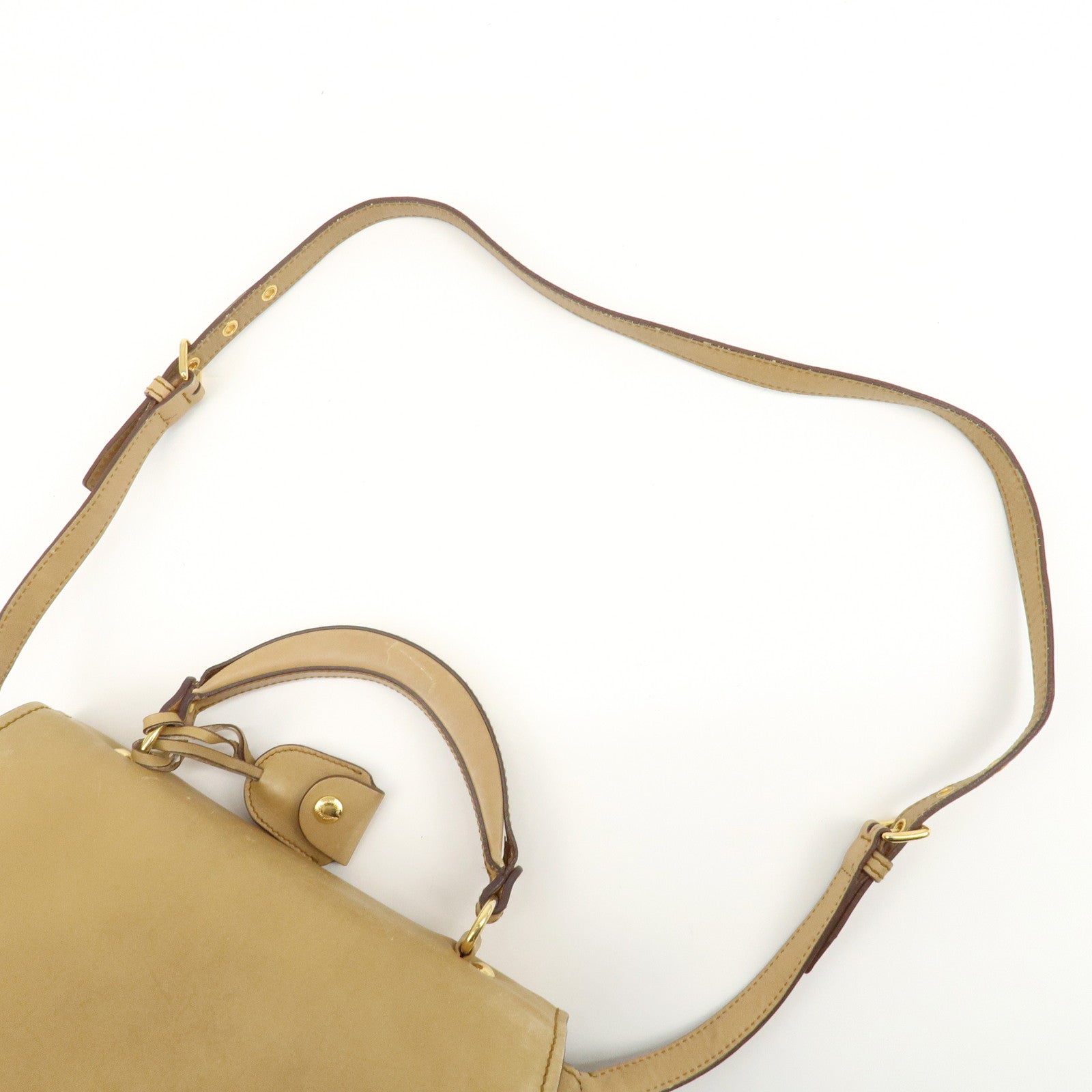 MIU MIU Leather 2Way Shoulder Bag Hand Bag Beige