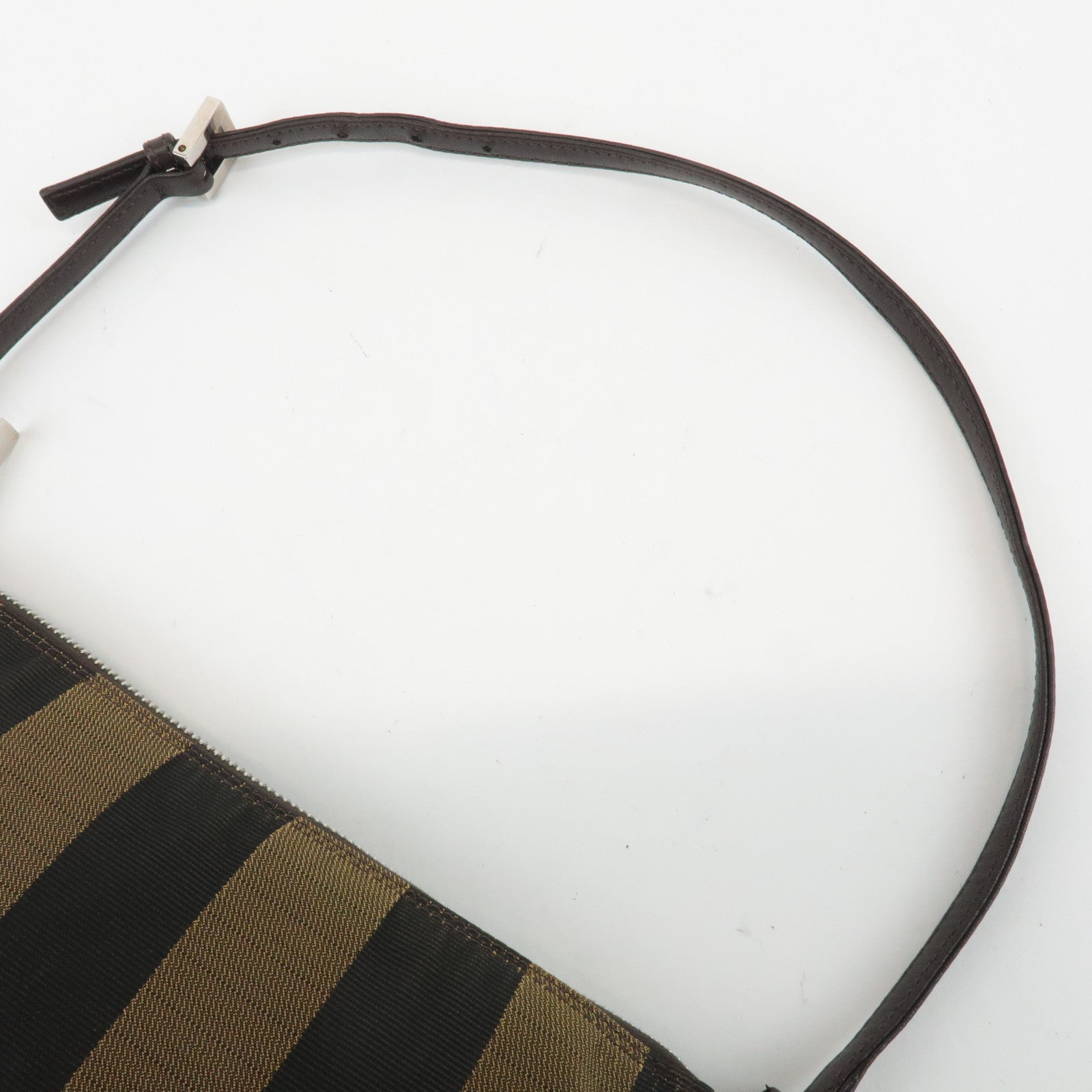 FENDI Pequin Canvas Leather Shoulder Bag Khaki Black 26617 Used