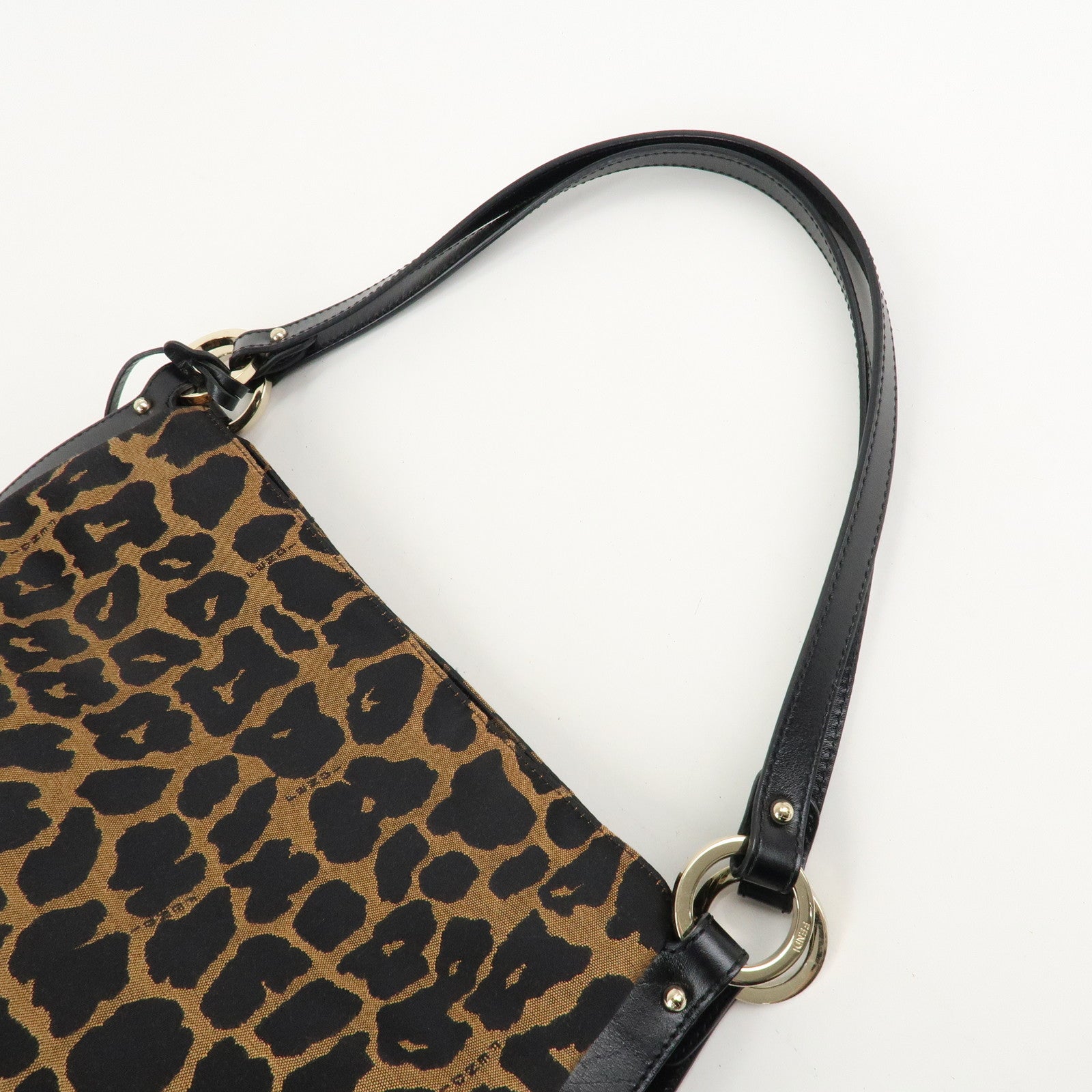 FENDI Canvas Leather Shoulder Bag Tote Bag Leopard 8BR652