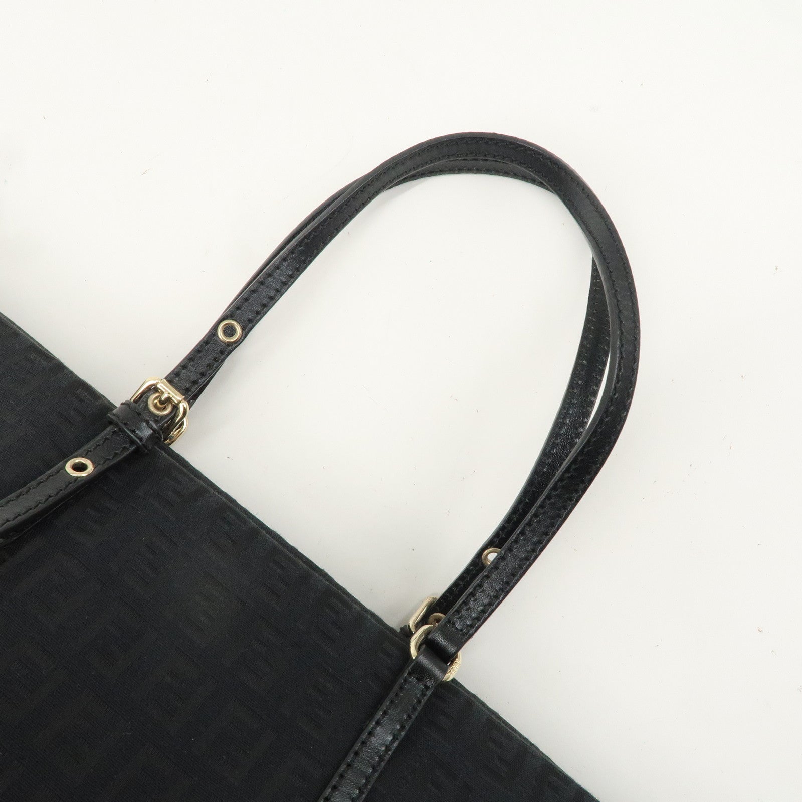 FENDI Zucchino Canvas Leather Tote Bag Hand Bag Black 8BH214