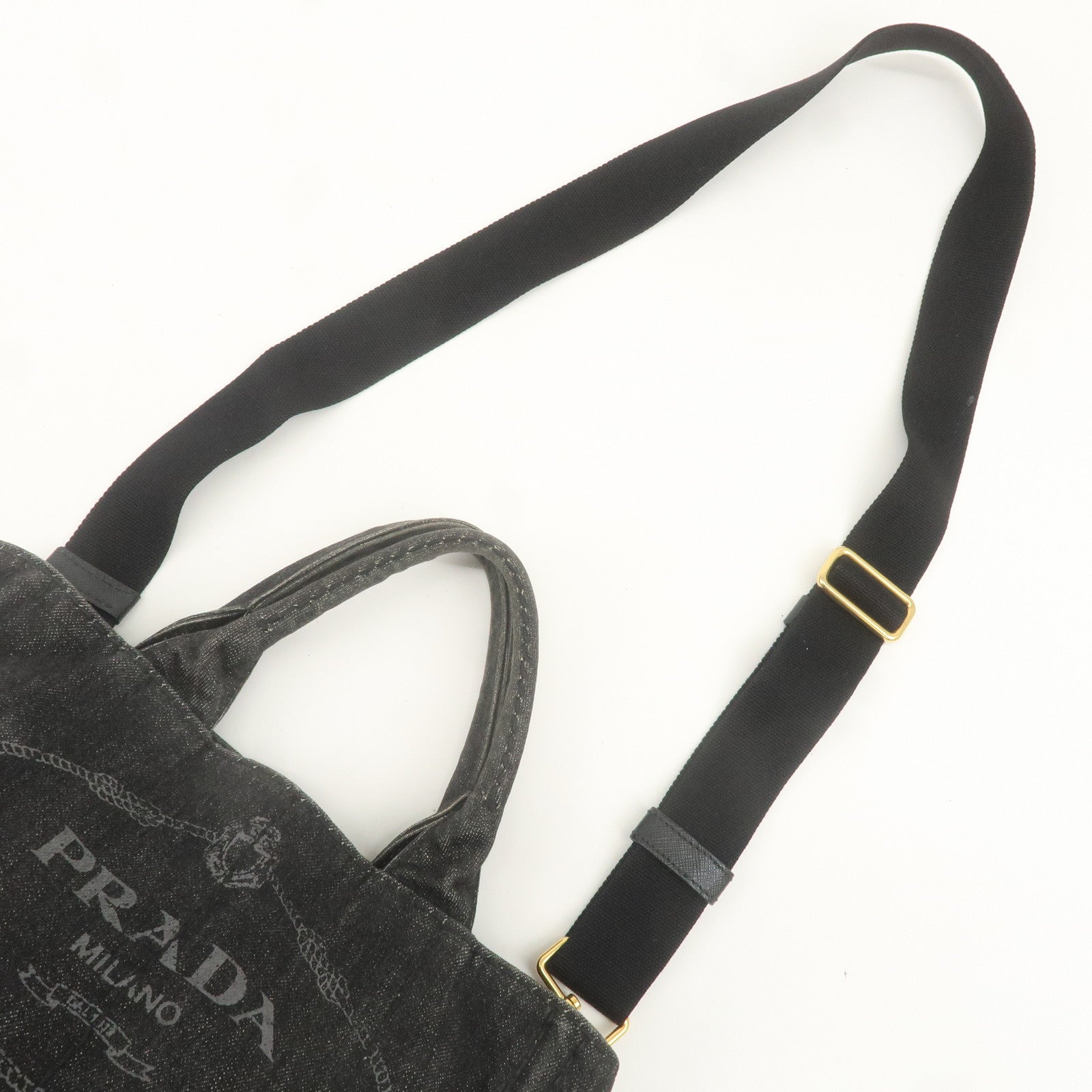 PRADA Denim Canapa Mini 2Way Bag Hand Bag Shoulder Bag Black