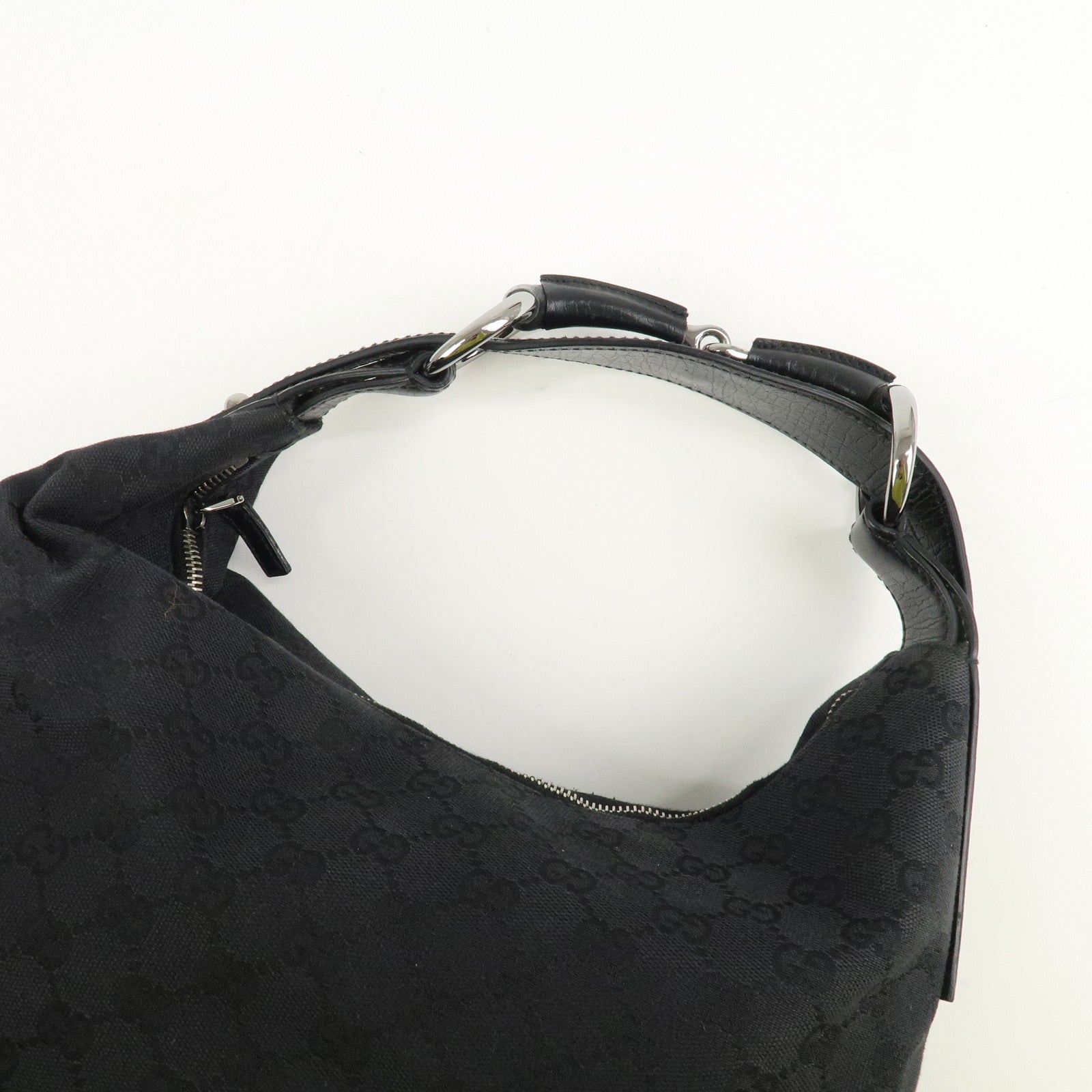 GUCCI Horsebit GG Canvas Leather Shoulder Bag 115867 Used