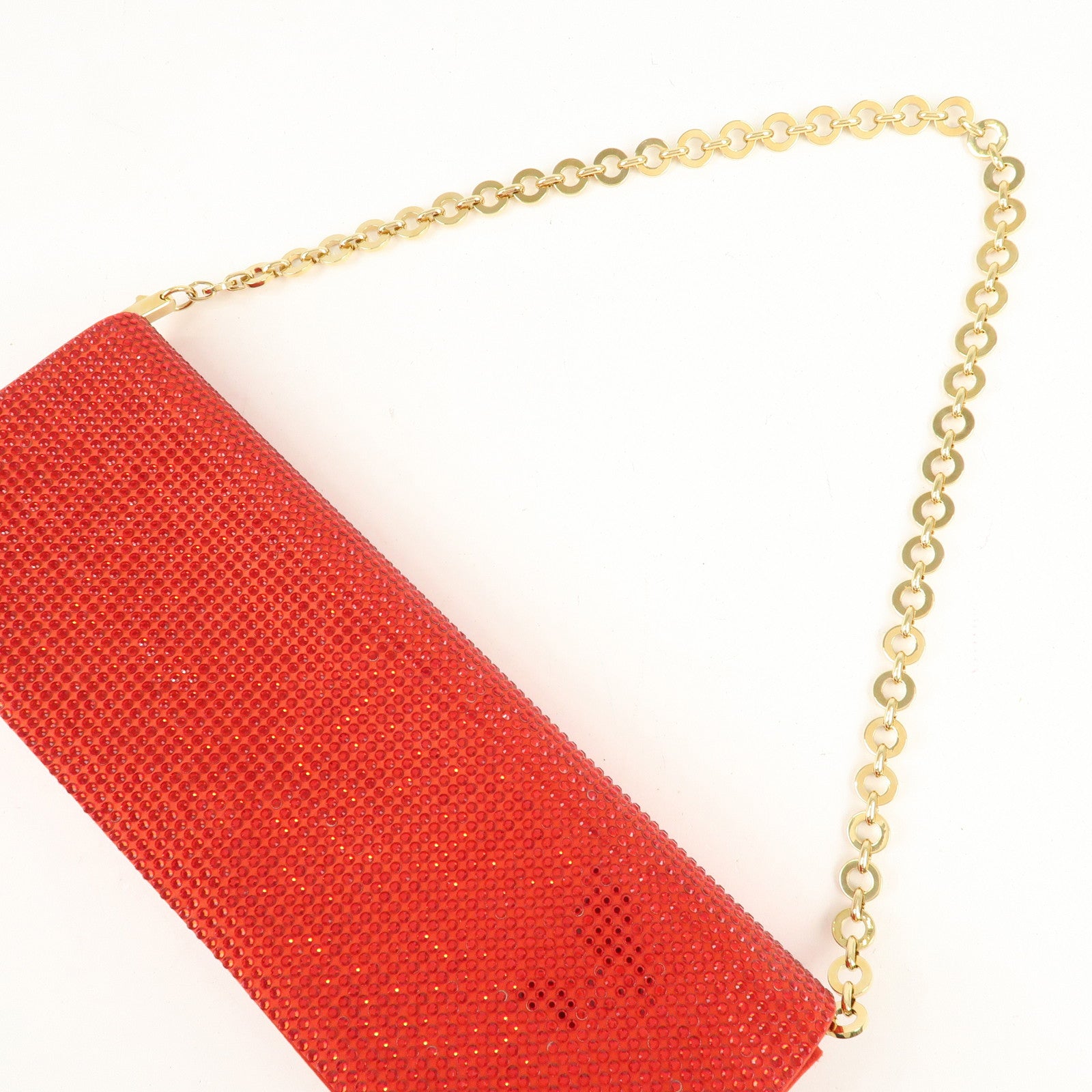 Ferragamo Nylon Rhinestone 2Way Bag Chain Shoulder Bag Red