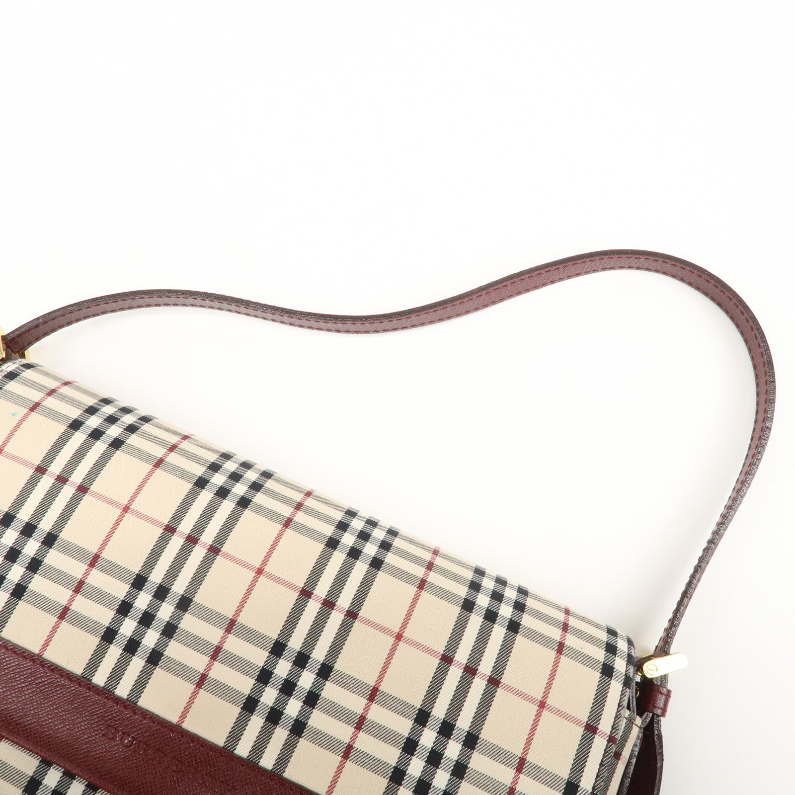 BURBERRY Canvas Leather Nova Plaid Shoulder Bag Hand Bag Bordeaux