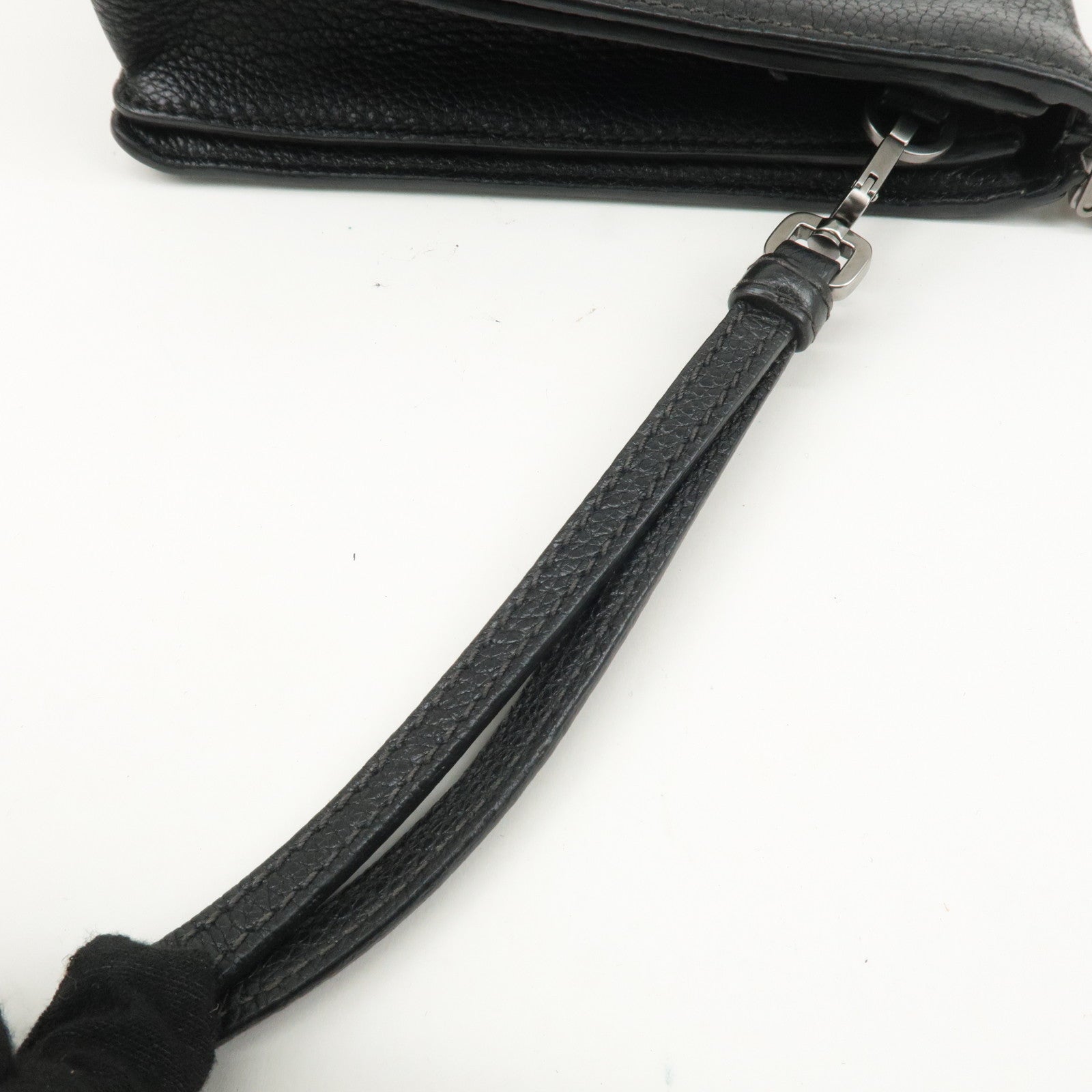 PRADA Triangle Logo Leather Clutch Bag Pouch Black