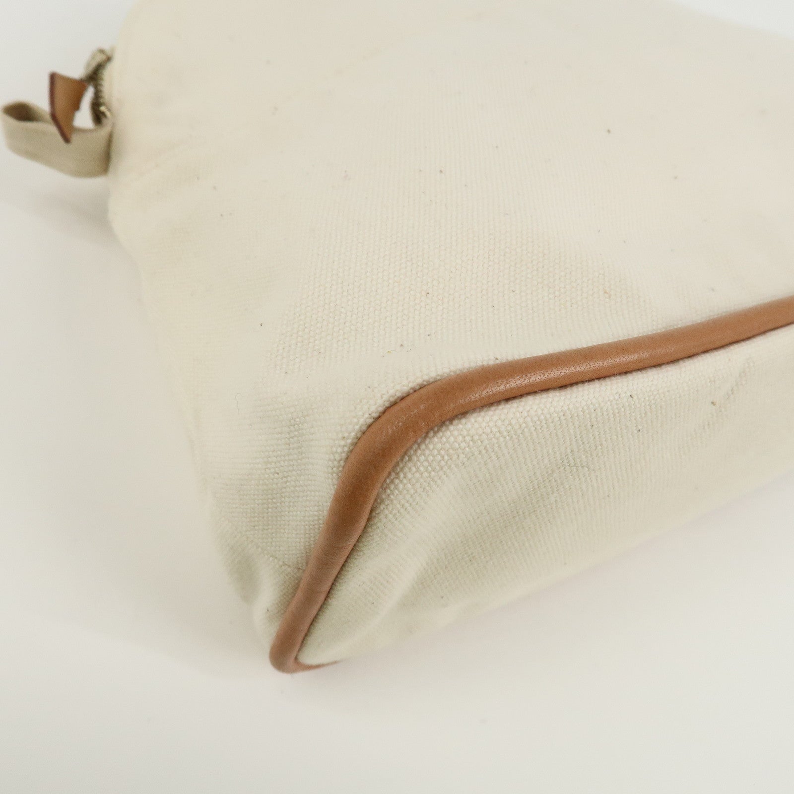 HERMES Canvas Leather Bolide Pouch MM Ivory Used