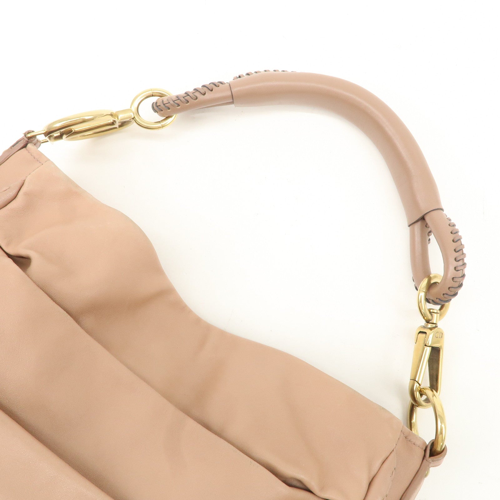 Christian Dior Leather Shoulder Bag Hand Bag Tote Bag Beige