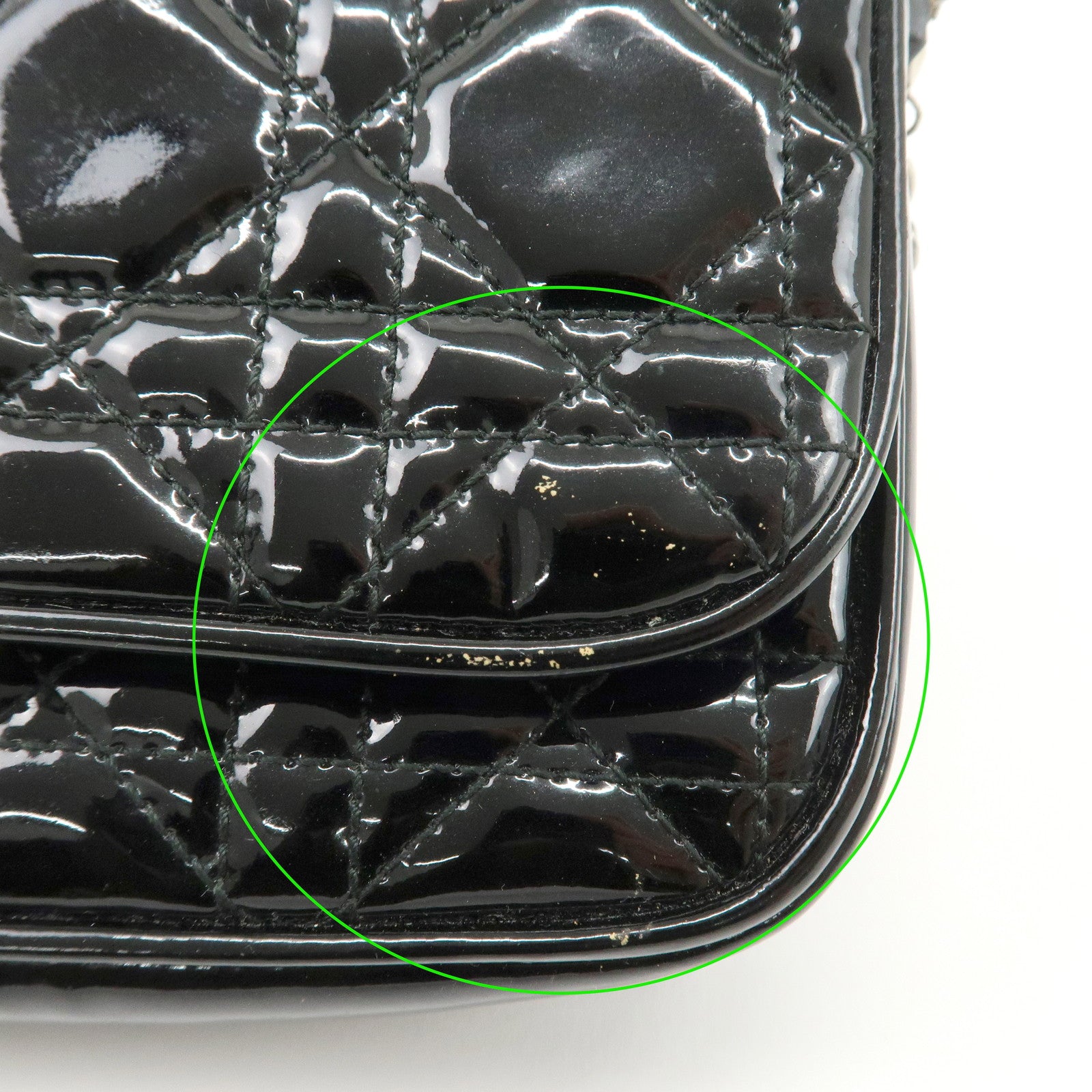 Christian Dior Cannage Patent Leather Chain Shoulder Bag Black Used
