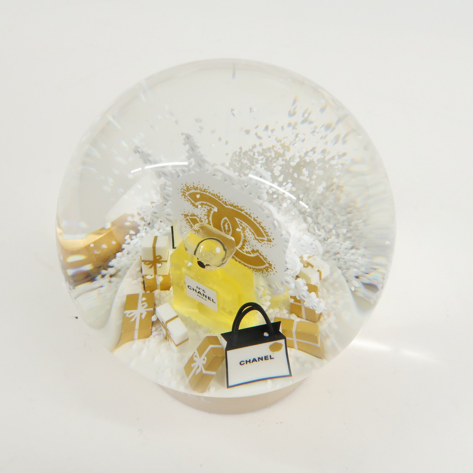 CHANEL COCO Mark No.5 Glass Snow Dome 2024 Novelty White Gold Used