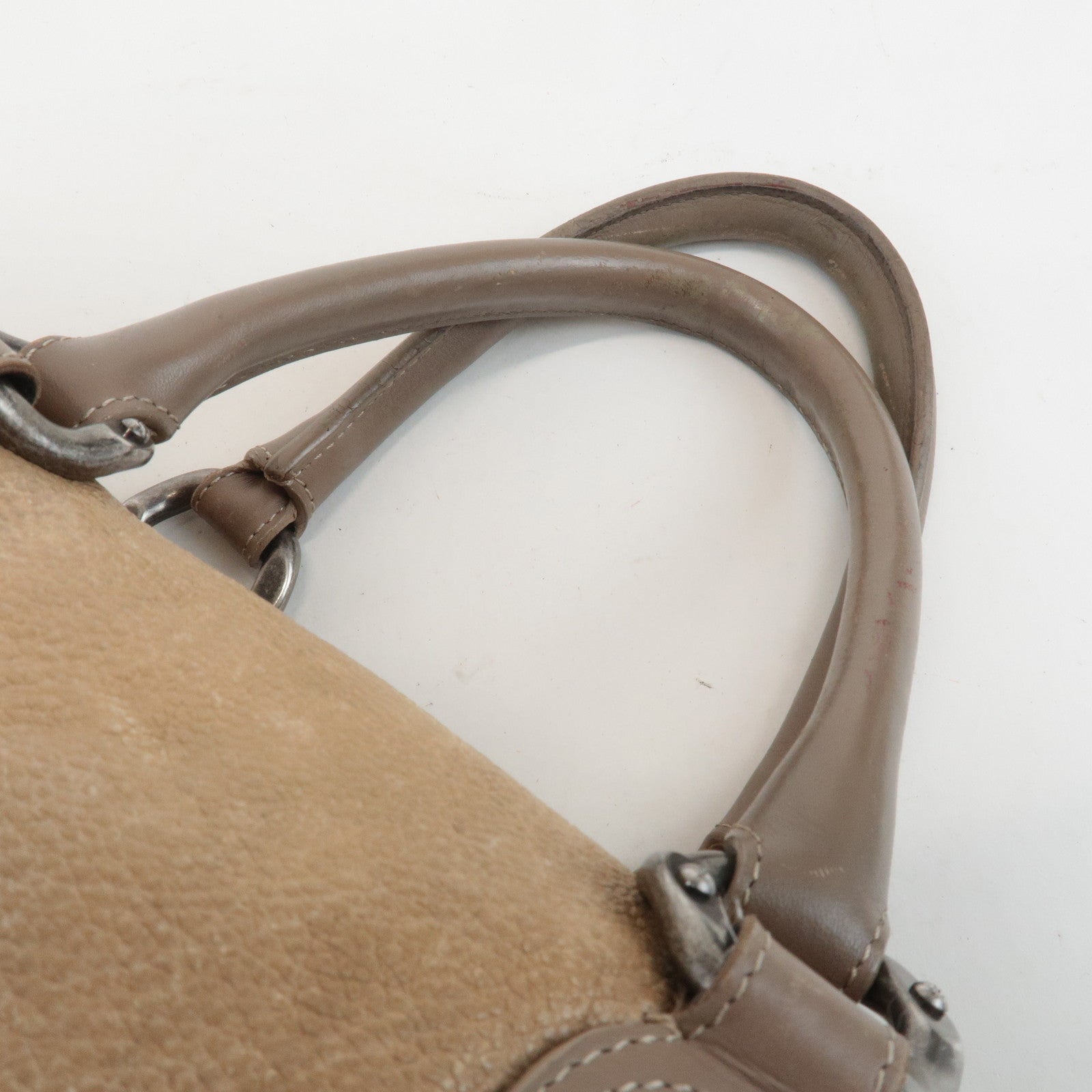 CHANEL COCO Mark Leather Boston Bag Brown Silver Hardware Used