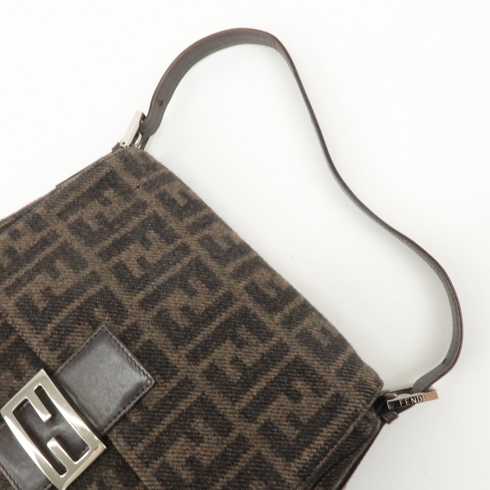 FENDI Mamma Baguette Zucca Wool Leather Shoulder Bag 26325