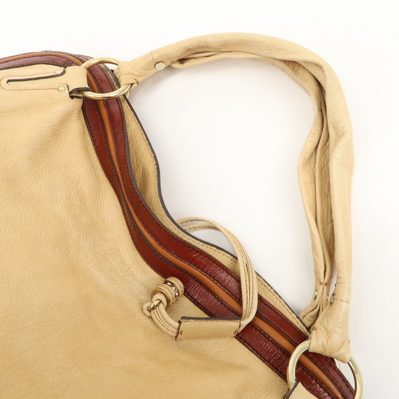 CELINE Bitter Sweet Leather Shoulder Bag Beige Brown Gold Hardware Used