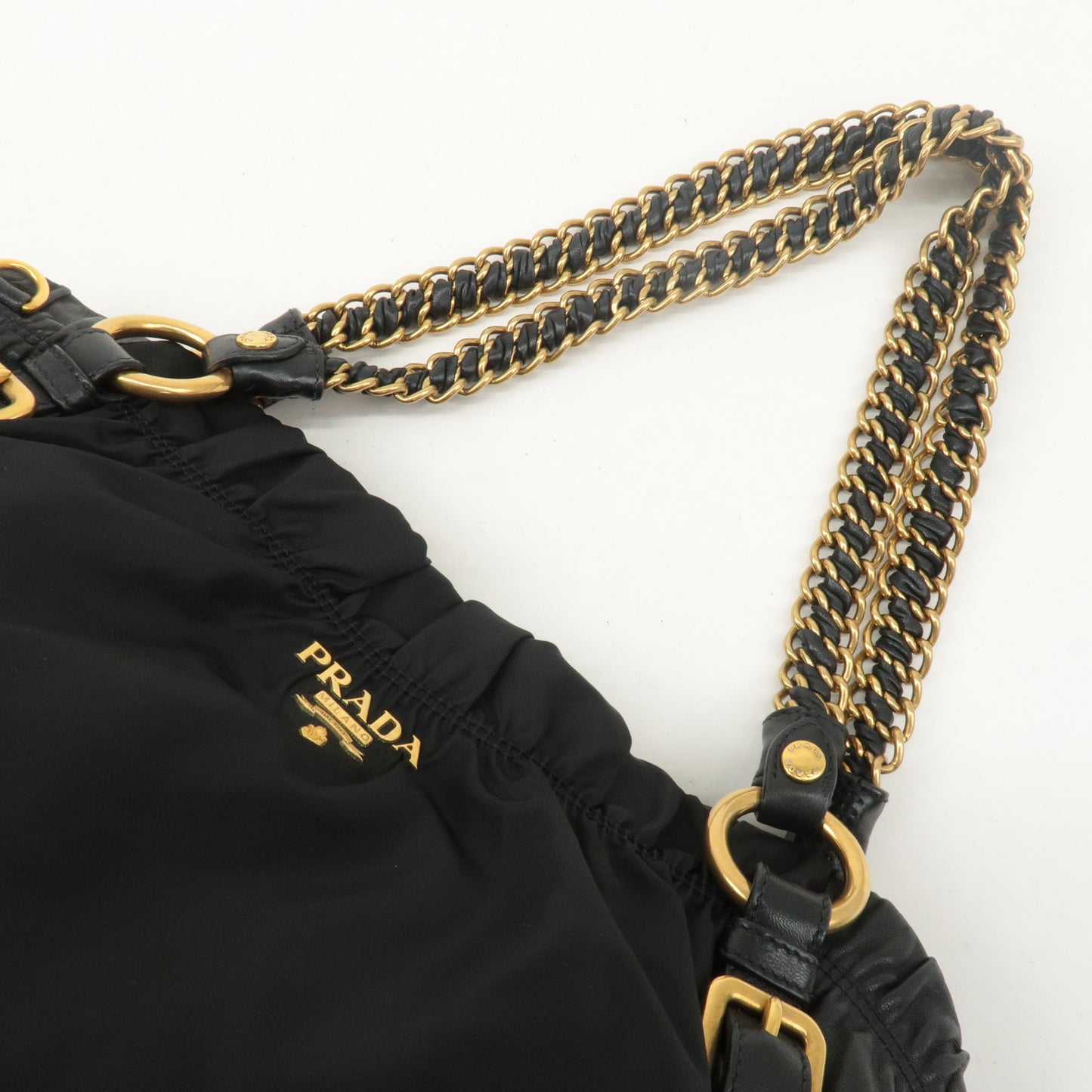 PRADA Nylon Leather Chain Tote Bag Hand Bag Black