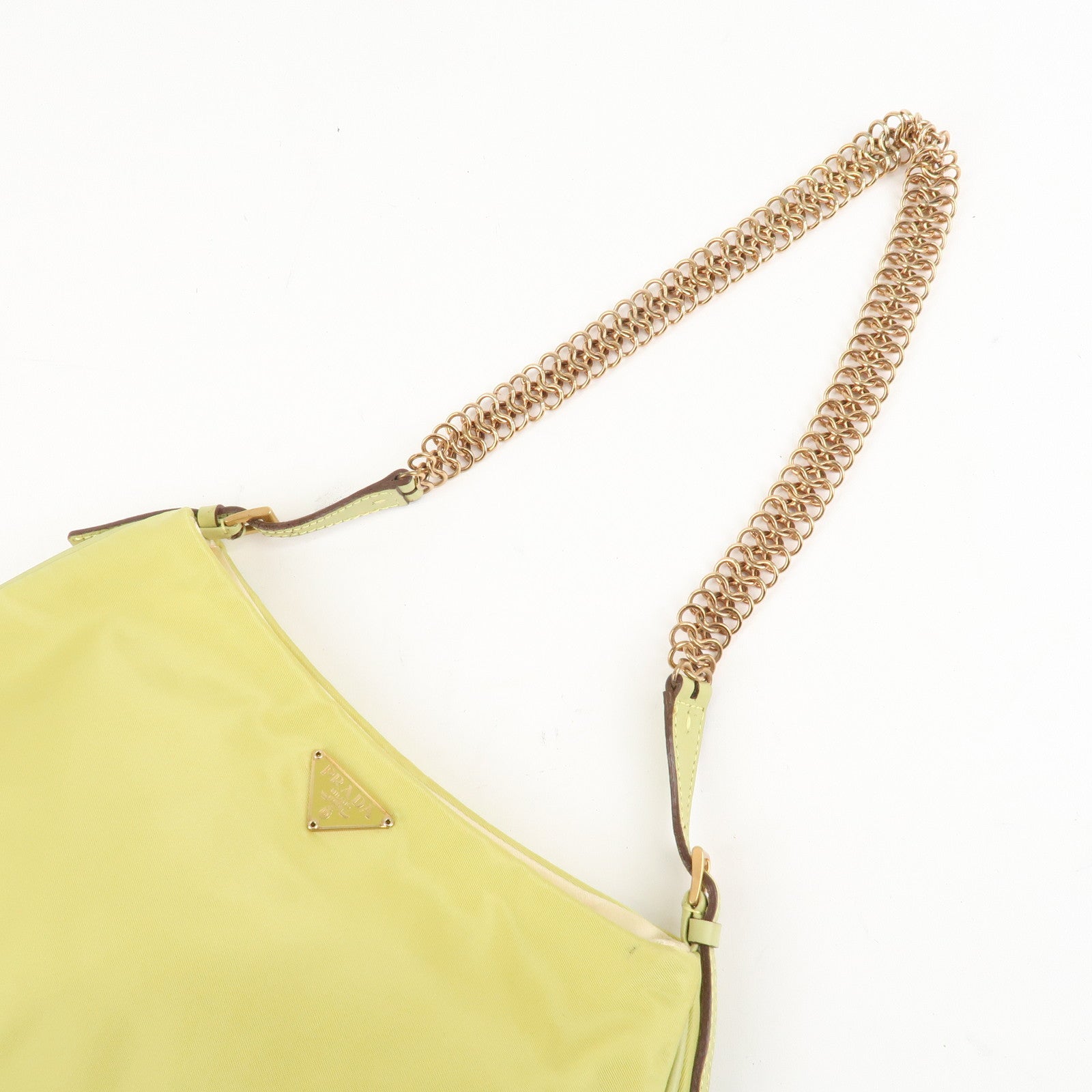 PRADA Nylon Leather Chain Shoulder Bag Yellow BR0105