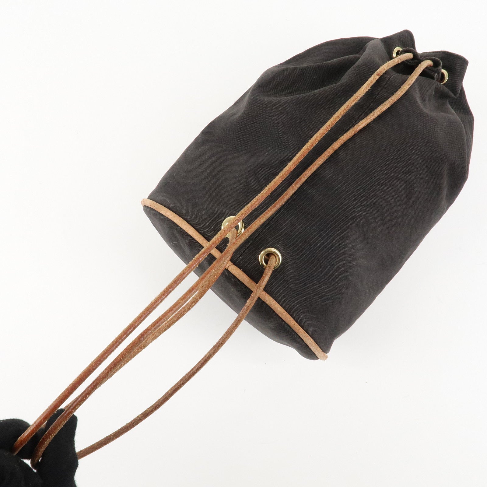 HERMES Cotton Canvas Leather  Polochon Mimile PM Black Used