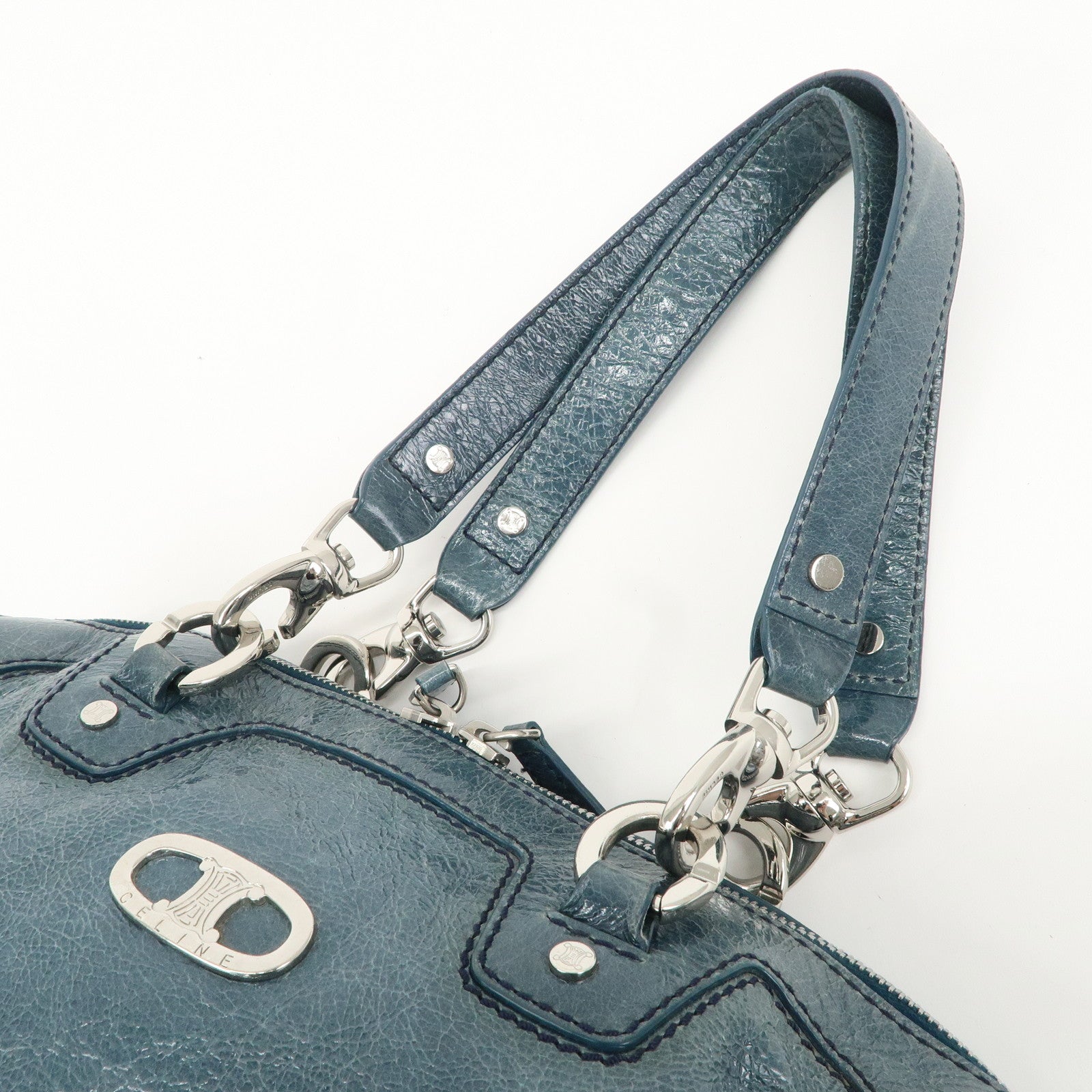 CELINE Leather Tote Bag Shoulder Bag BLue