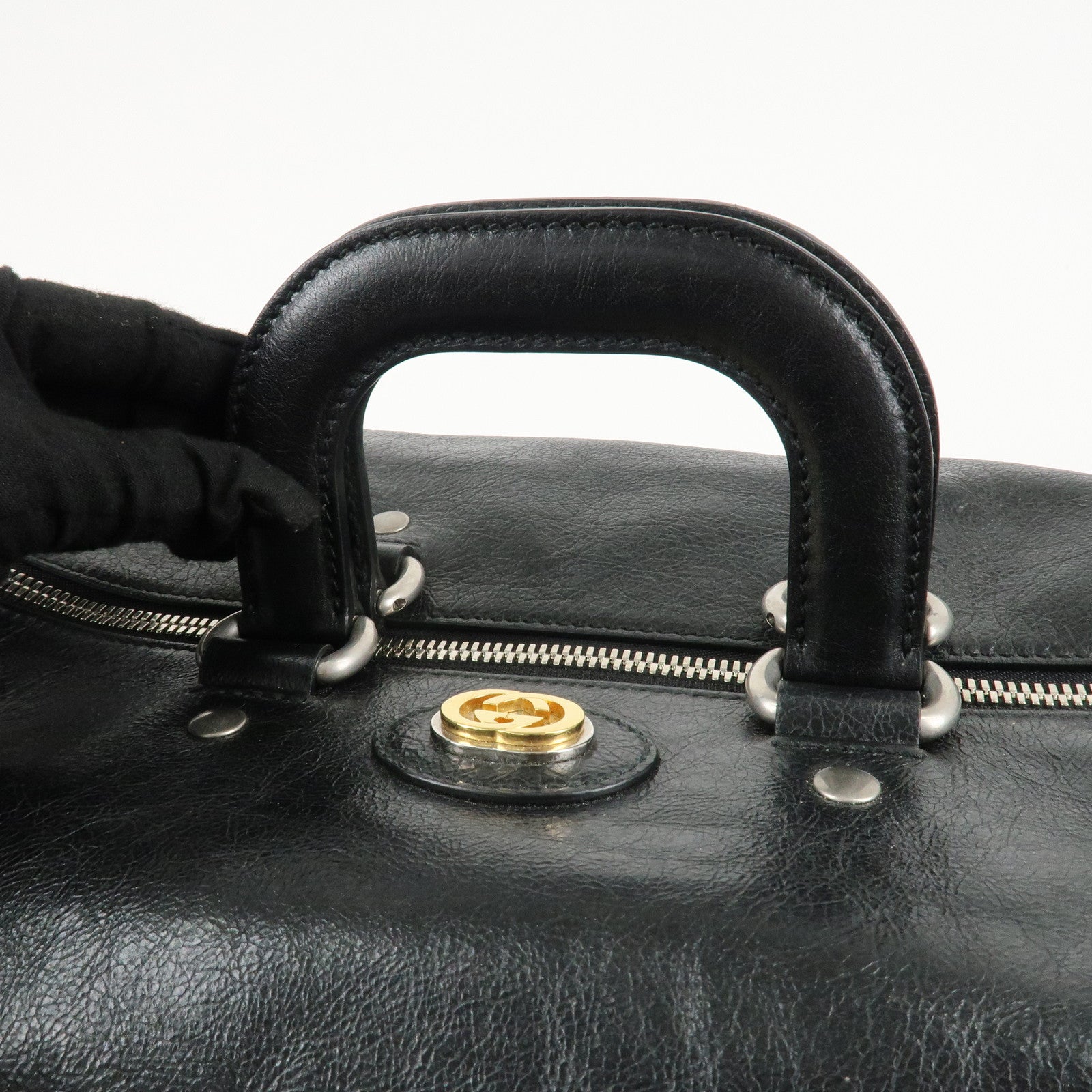 GUCCI Interlocking G Leather Boston Bag Black 587866