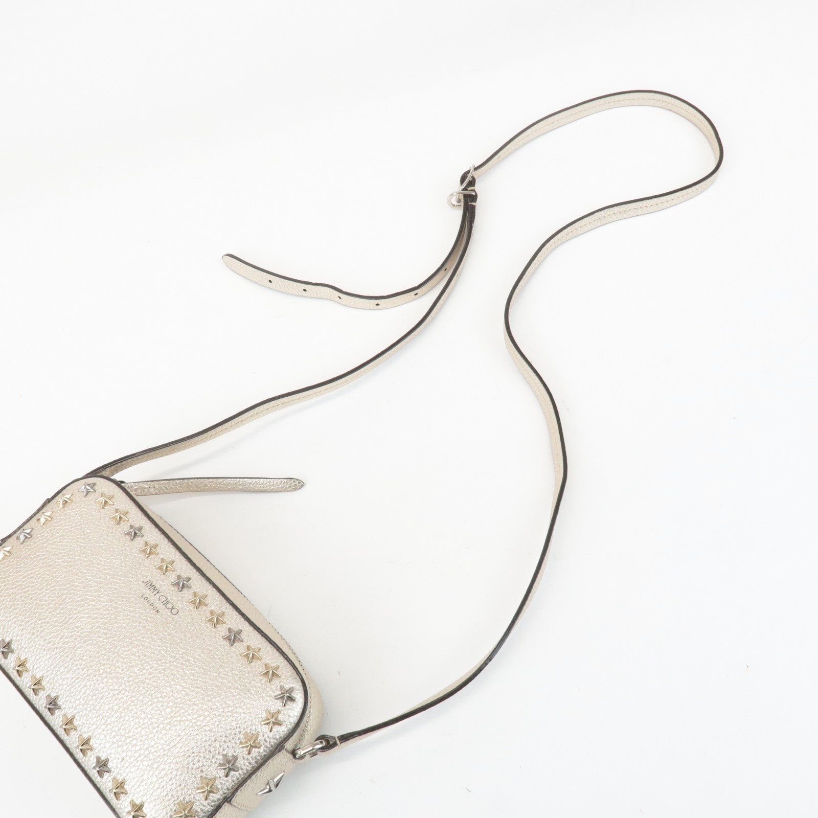 JIMMY CHOO Leather Studs Small Shoulder Bag Silver Used