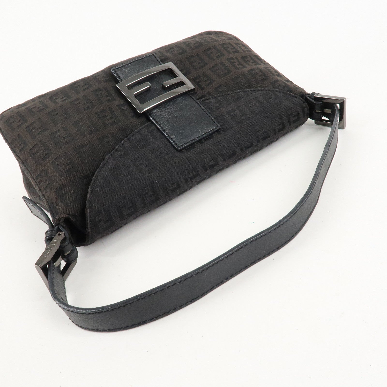FENDI Mamma Baguette Zucchino Canvas Leather Shoulder Bag 8BR003 Used