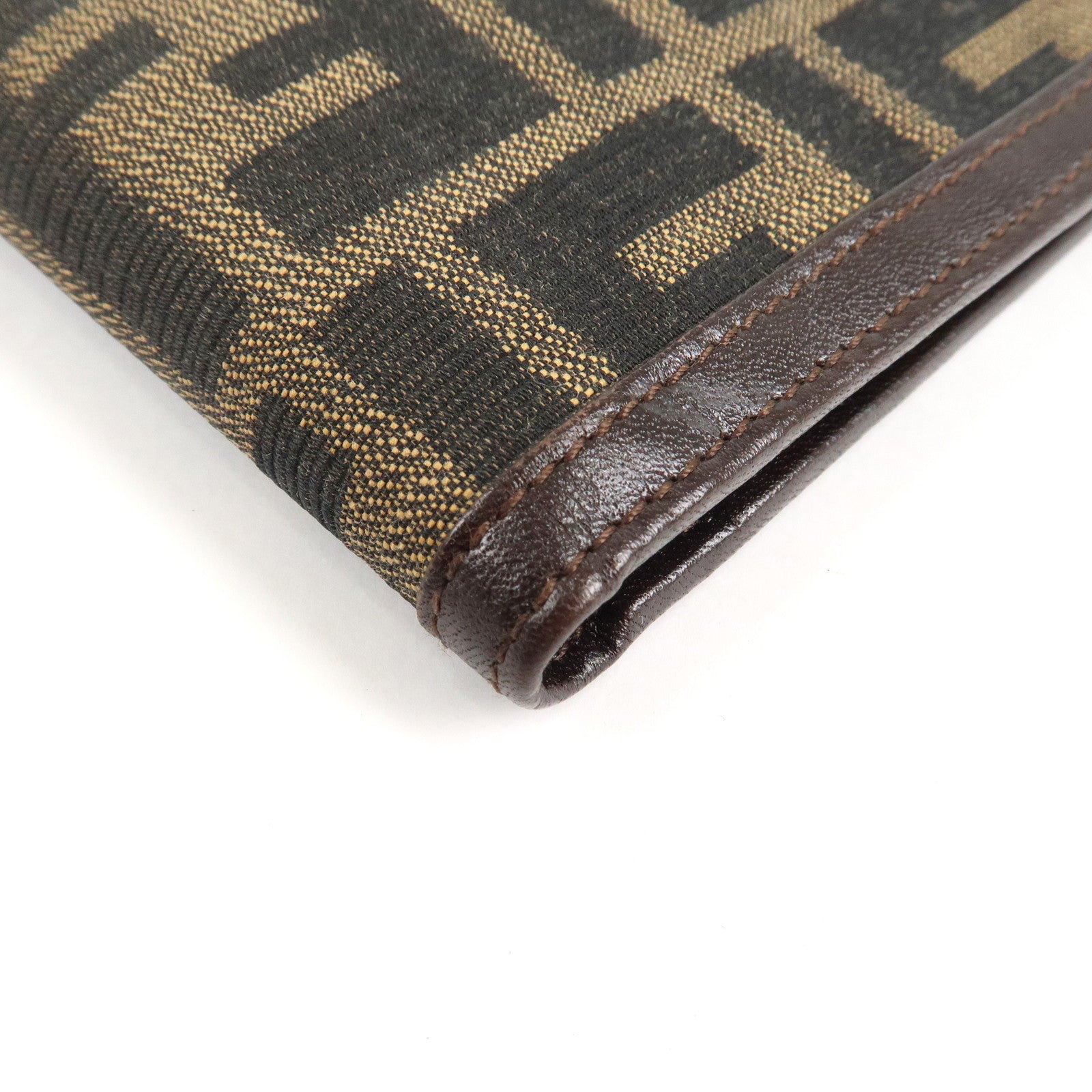 FENDI Zucca Canvas Leather Bifold Wallet Brown Black 31011