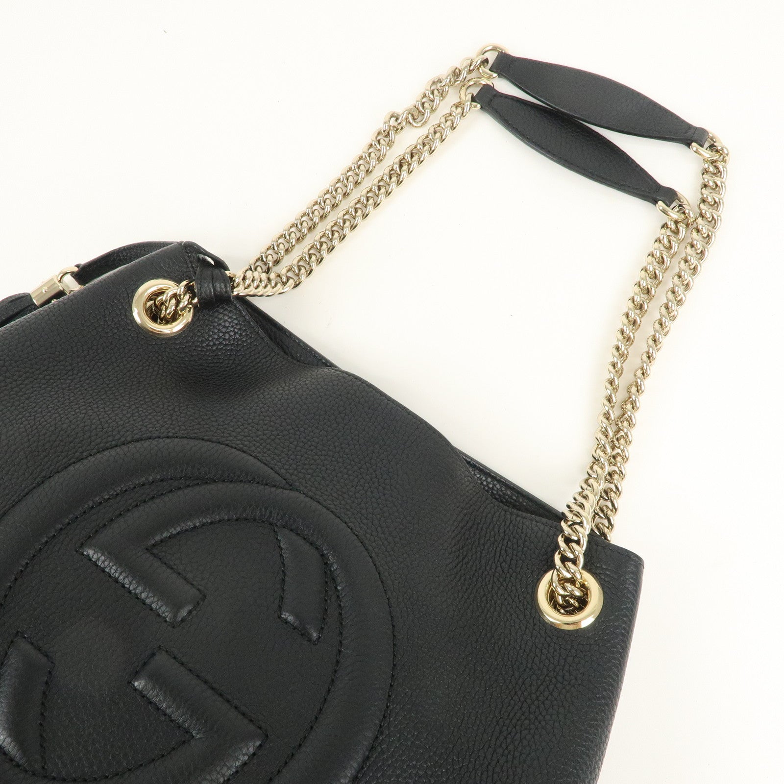 GUCCI SOHO Interlocking G Leather Chain Shoulder Bag Black 536196