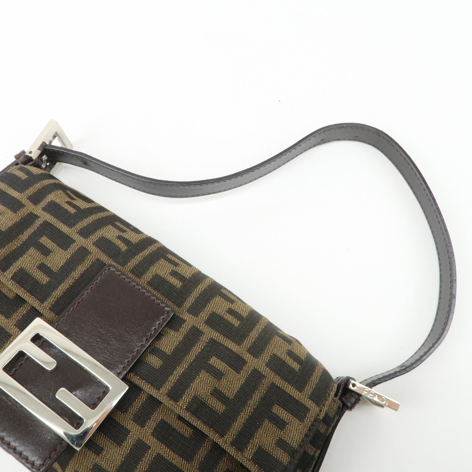 FENDI Mamma Baguette Zucca Canvas Leather Shoulder Bag 26424