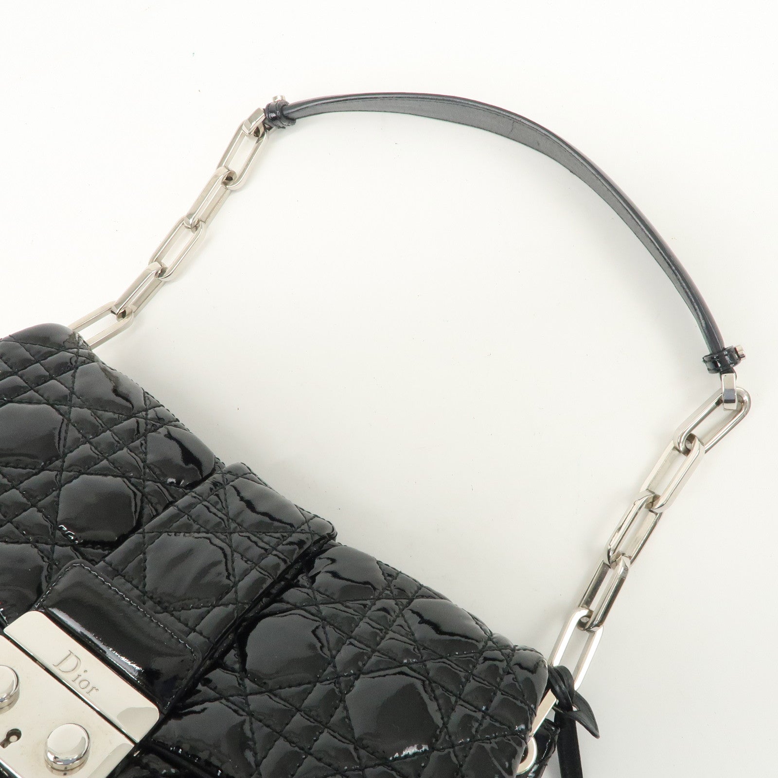 Christian Dior New Lock Cannage Patent Leather Chain Shoulder Bag Used
