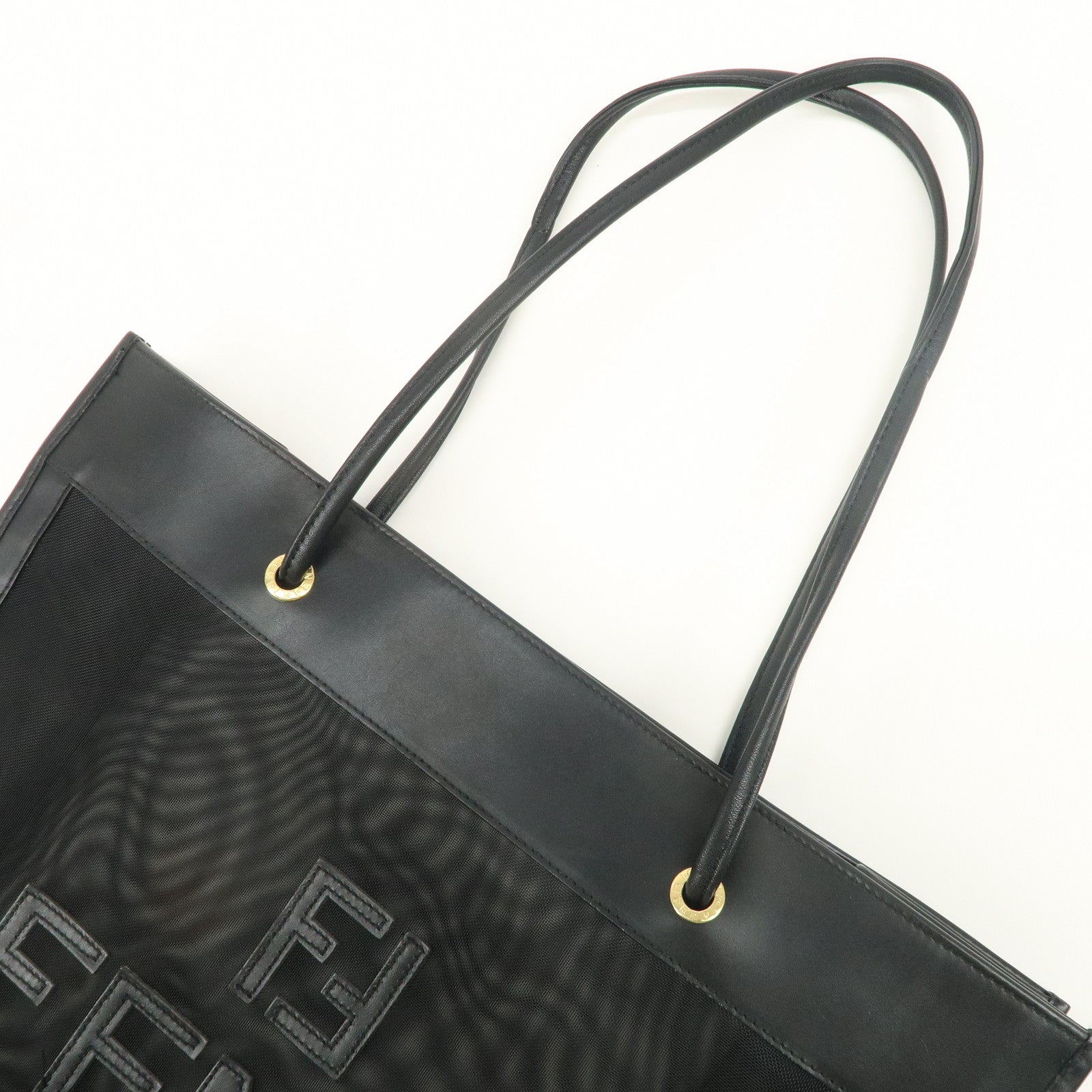 FENDI Mesh Leather Tote Bag Shoulder Bag Black 259647