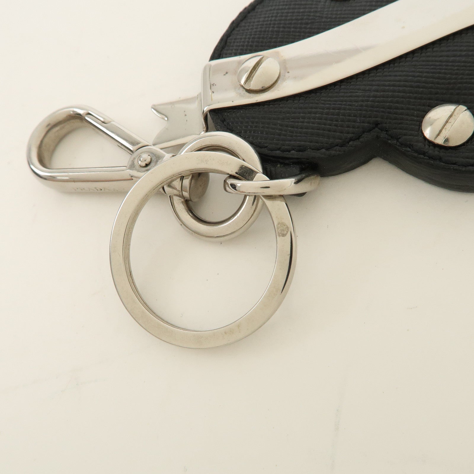 PRADA Set of 2 Metal Leather Key Chain Key Charm 1PP047 2AR237 Used