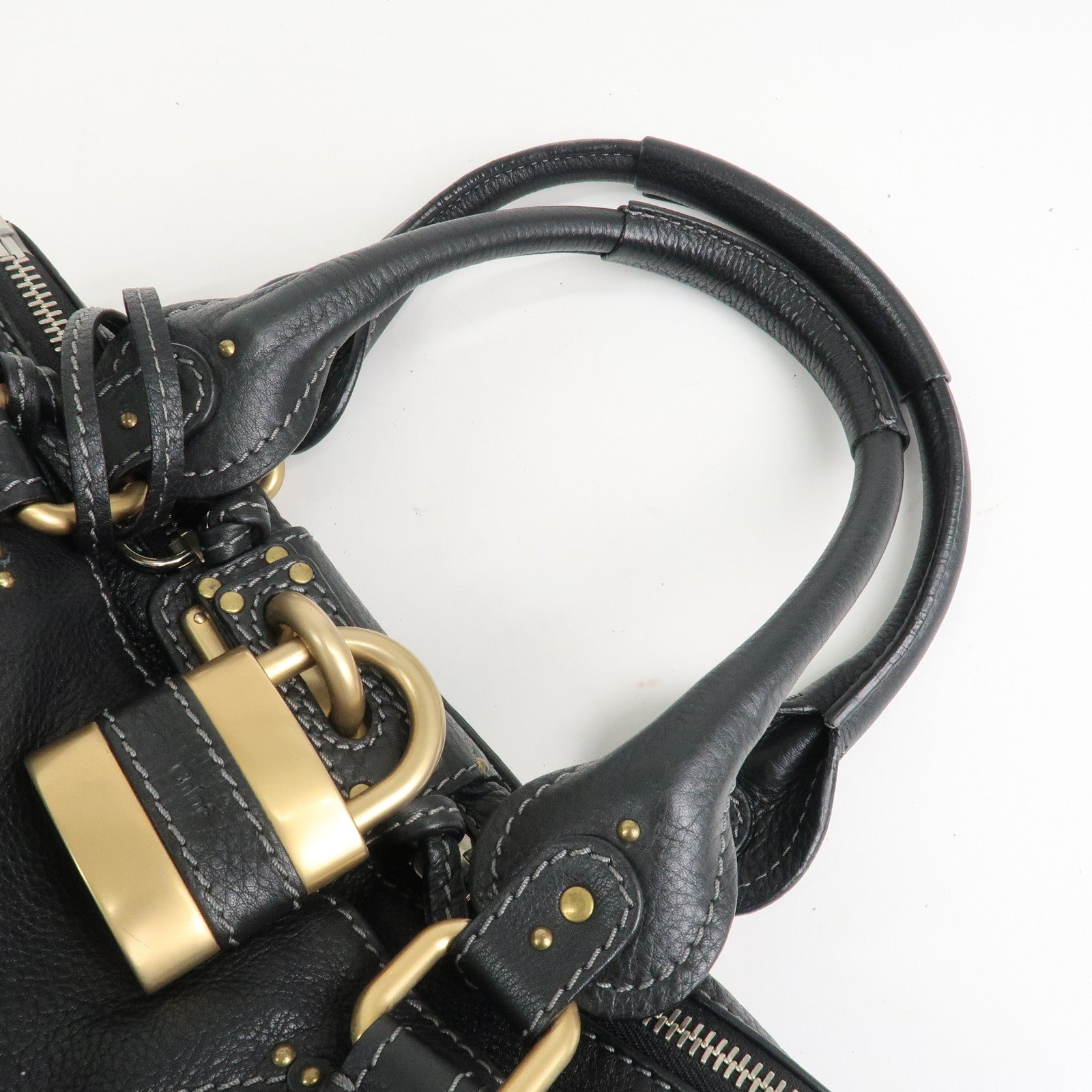 Chloe Paddington Leather Hand Bag Shoulder Bag Medium Black Used