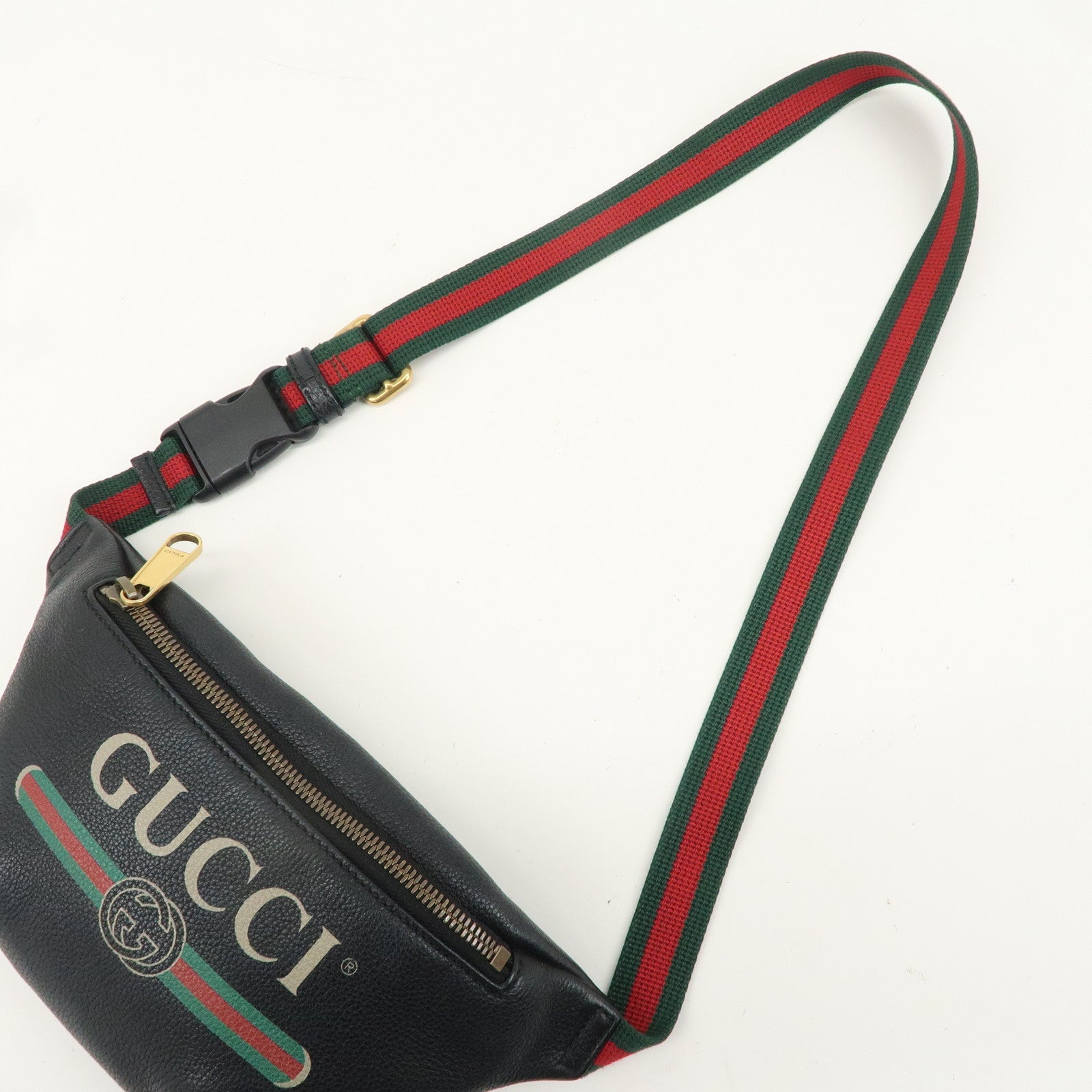 GUCCI Sherry Logo Leather Small Waist Bag Pouch Black 527792