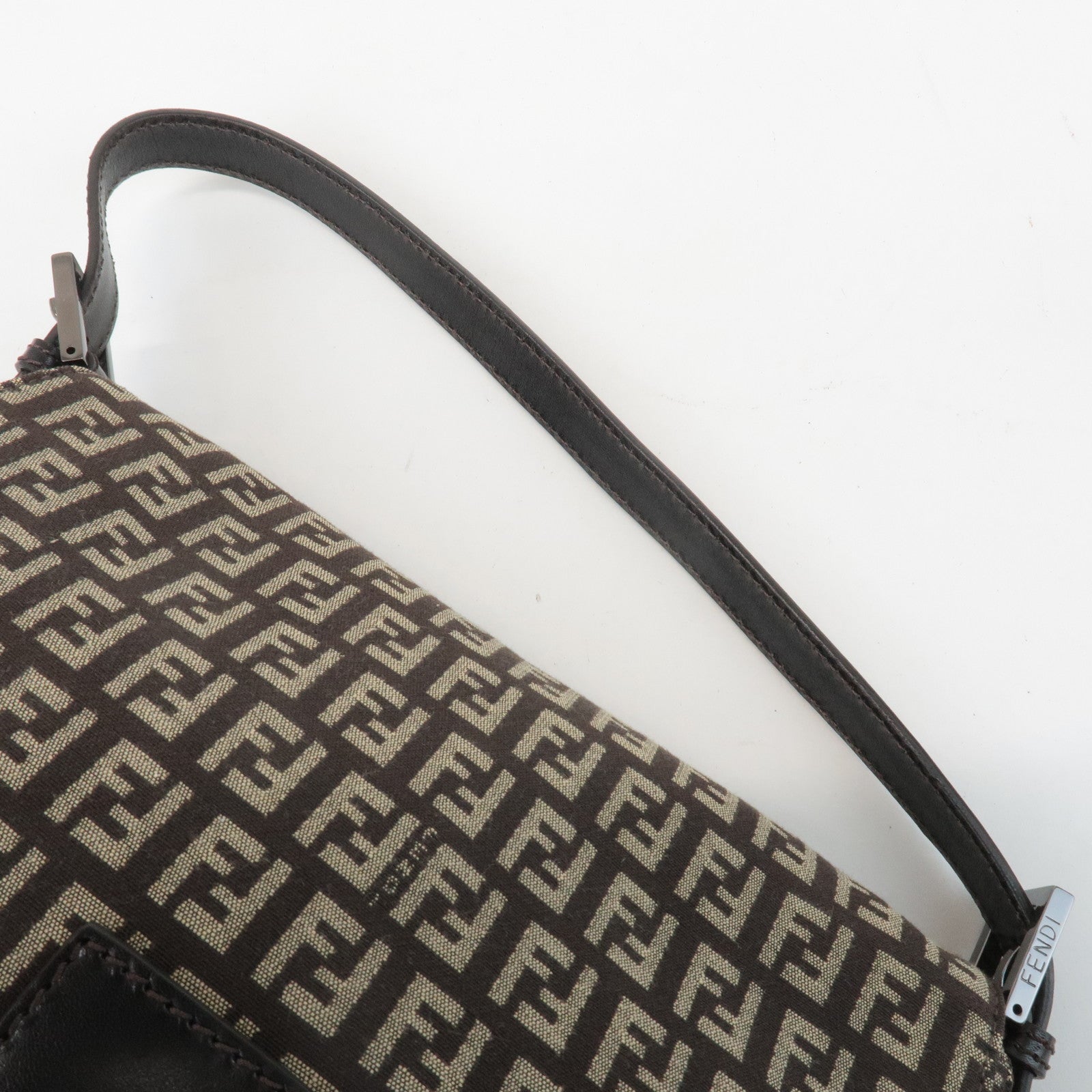 FENDI Mamma Baguette Zucchino Canvas Leather Shoulder Bag 8BR001 Used