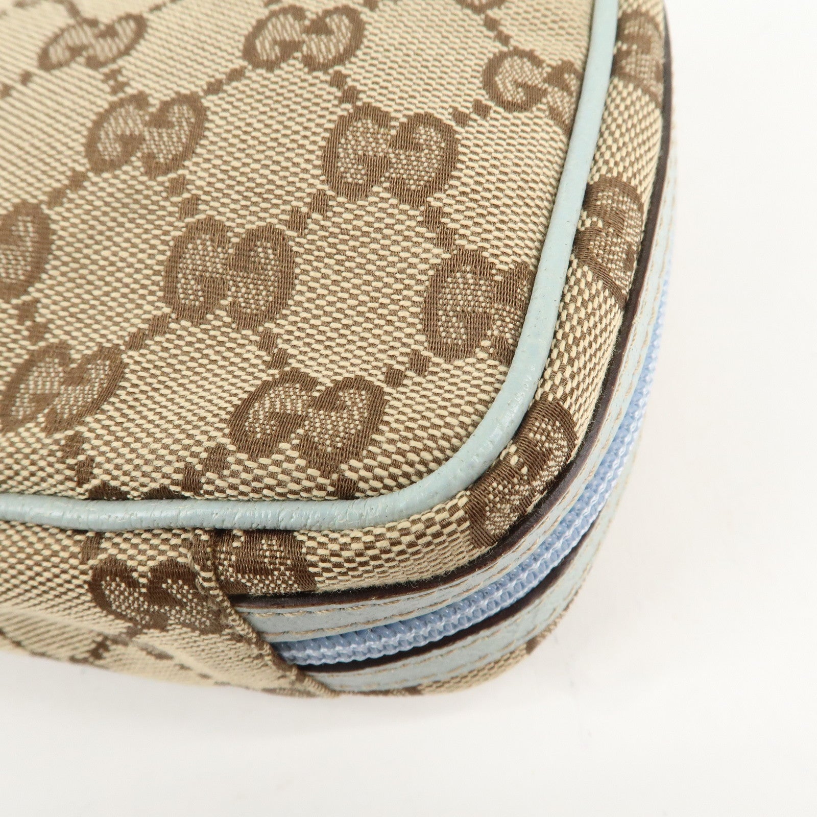 GUCCI GG Canvas Leather Pouch Cosmetic Pouch Light Blue 153129