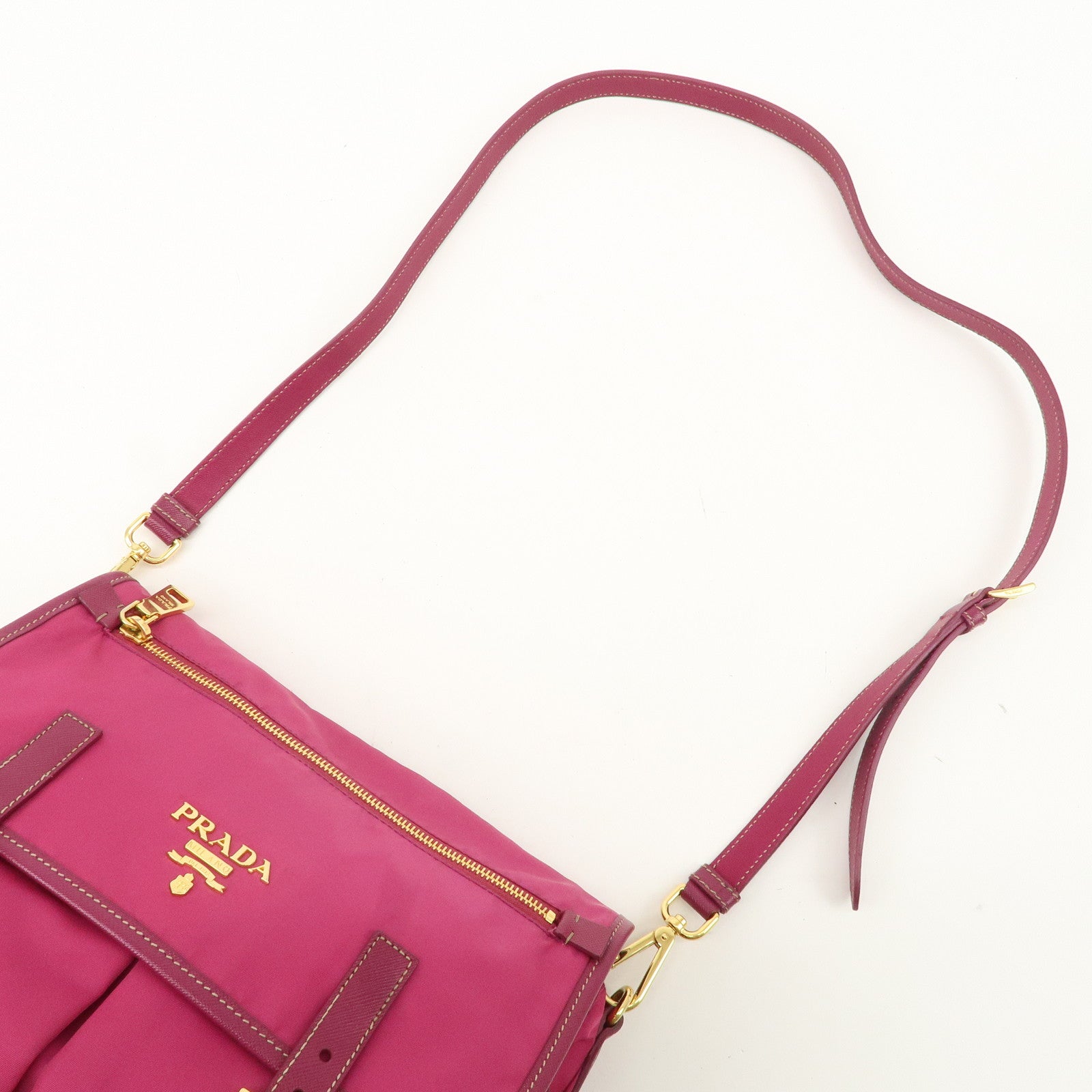 PRADA Nylon Leather Shoulder Bag Crossbody Bag Pink BT0687