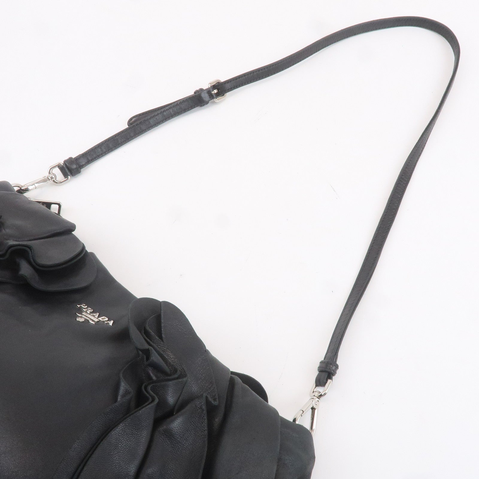 PRADA Leather Gathered Shoulder Bag Black