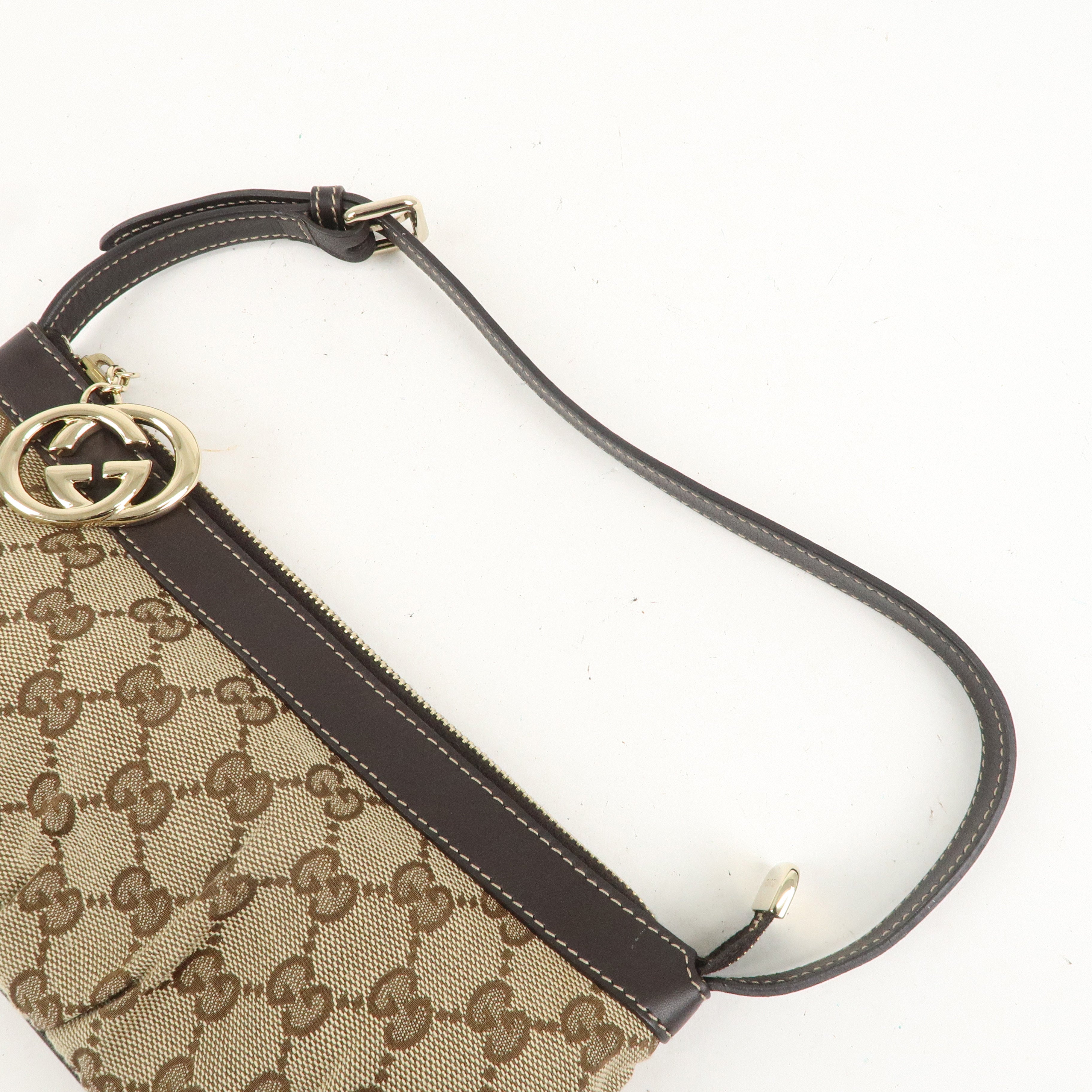 GUCCI GG Canvas Leather Shoulder Bag Hand Bag Beige Brown 212122