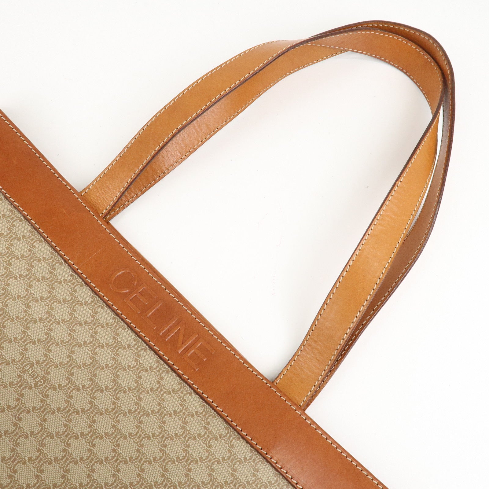 CELINE Macadam PVC Leather Tote Bag Shoulder Bag Beige Brown Used