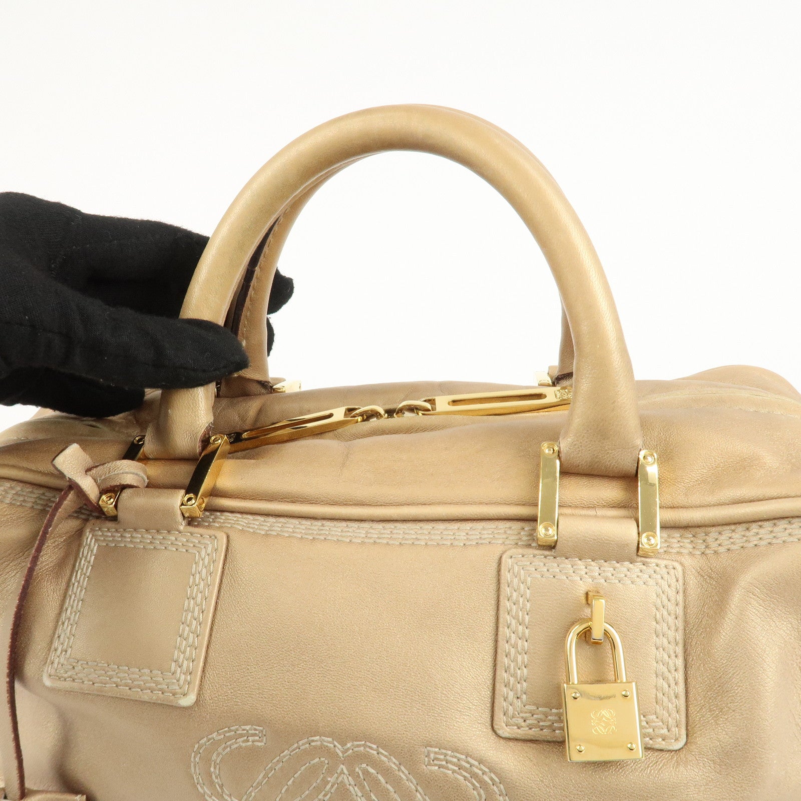 LOEWE Anagram Leather Amazona 28 Hand Bag Boston Bag Gold