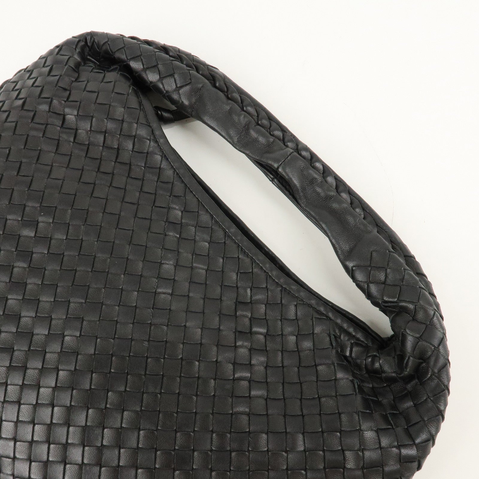 BOTTEGA VENETA Hobo Intrecciato Leather Shoulder Bag Black 115653