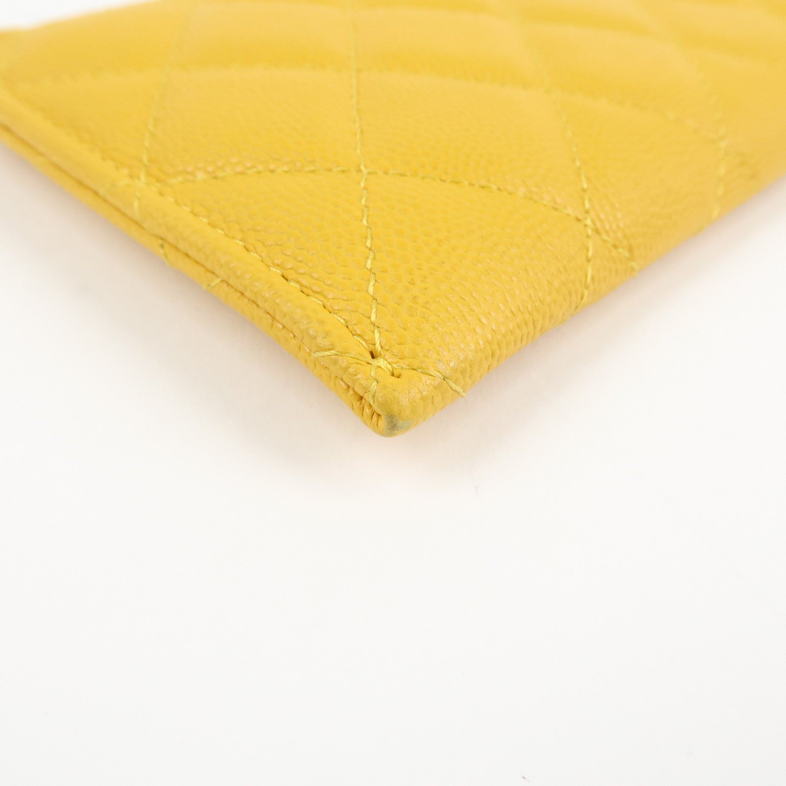 CHANEL Matelasse Caviar Skin Fragment Case Card Case Yellow Used