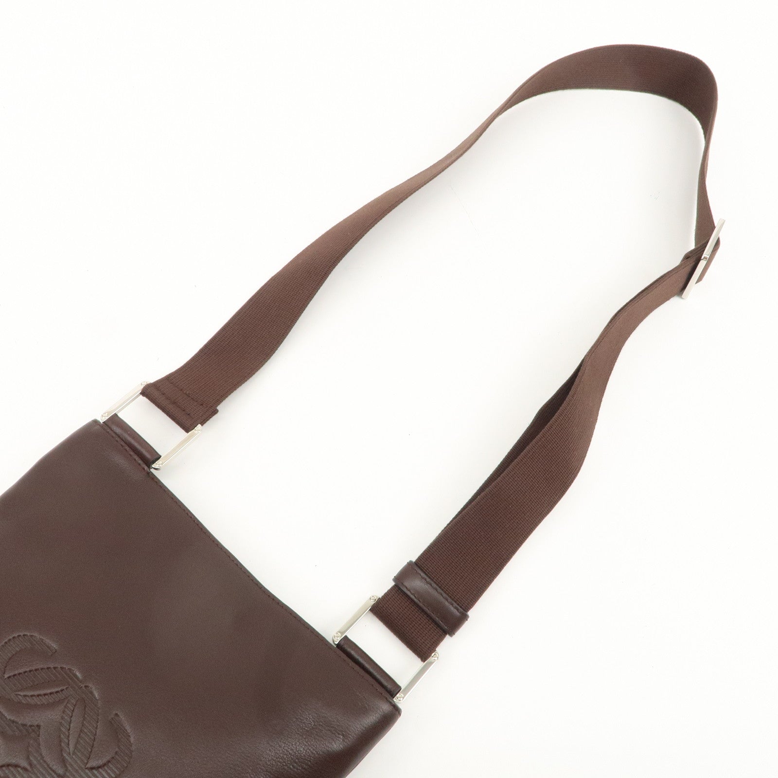 LOEWE Anagram Leather Shoulder Bag Brown Silver Hardware